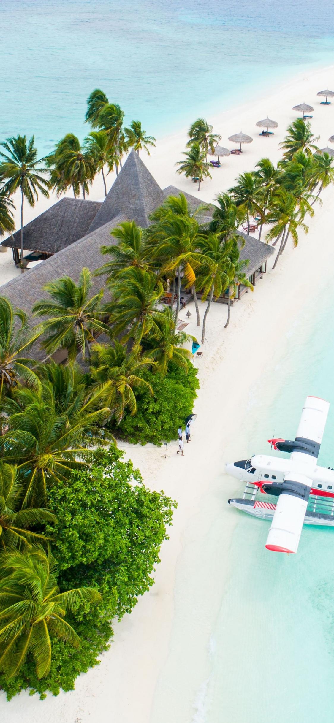 1125x2436 Download wallpaper 1125x2436 maldives, tropical beaches, resort, palm trees, aerial view, iphone x, 1125x2436 HD background, 15463