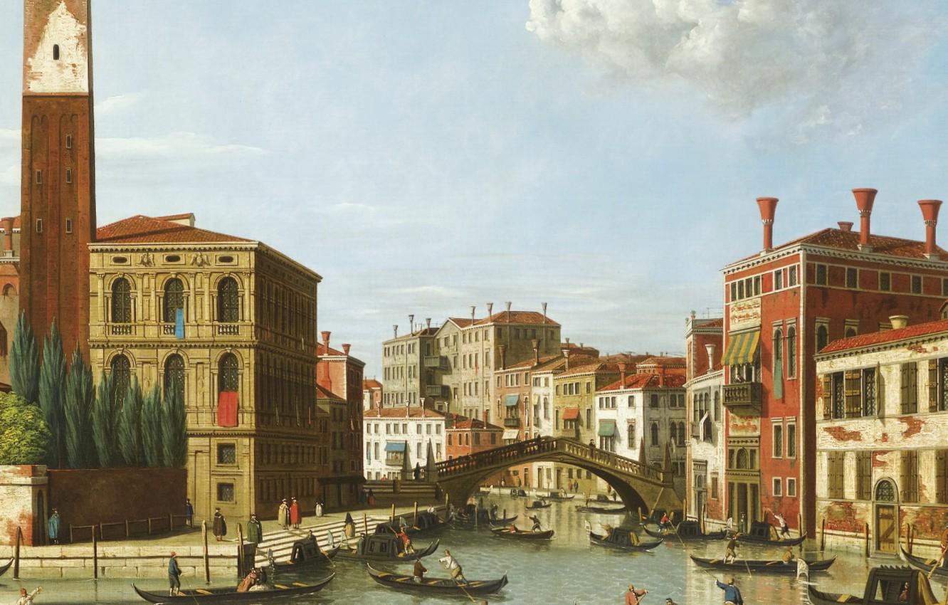 1332x850 Wallpaper Venice, channel, gondola, Canaletto image for desktop, section живопись