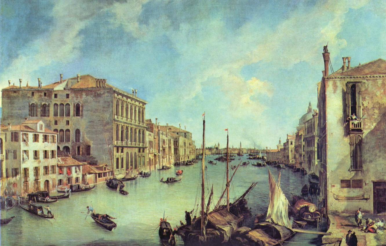 1332x850 Wallpaper building, picture, boats, architecture, the Grand canal, Antonio canal, Veduta, Antonio Canaletto, the Grand canal at San VIO image for desktop, section живопись