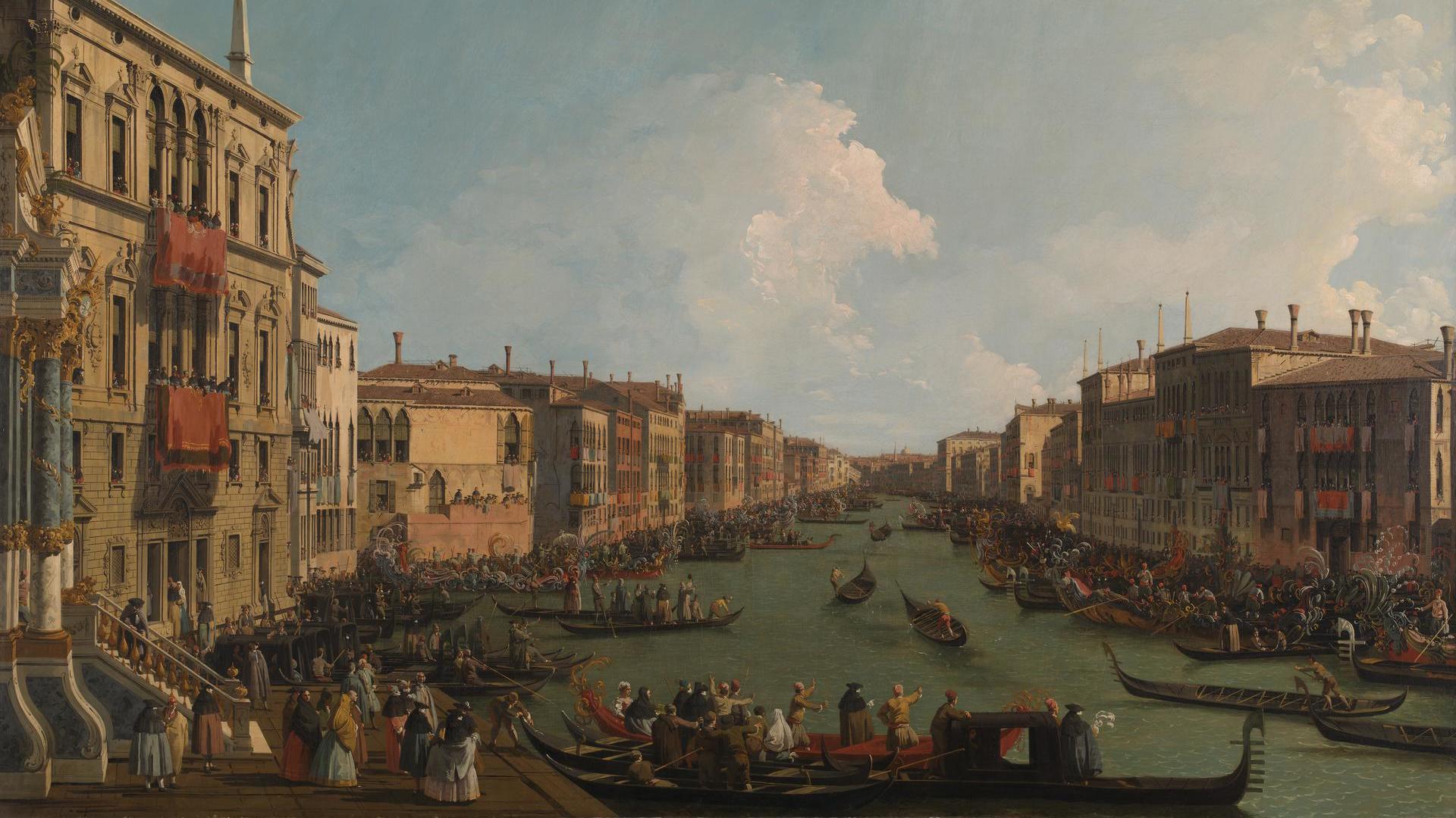1920x1080 Canaletto. Venice: A Regatta on the Grand Canal. NG938. National Gallery, London