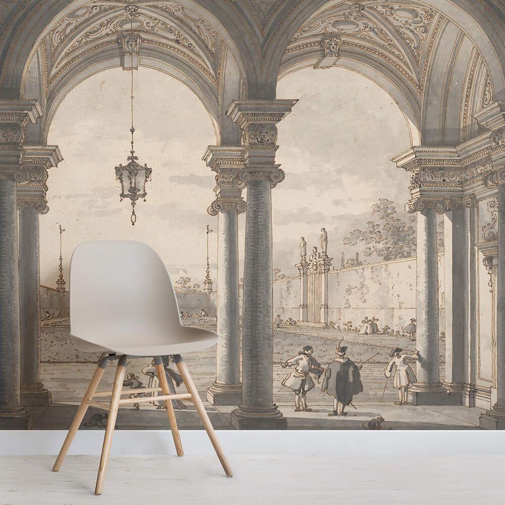 1000x1000 View Through A Baroque Colonnade' by Canaletto Wallpaper Mural. Hovia. Mural wallpaper, Canaletto, Home wallpaper