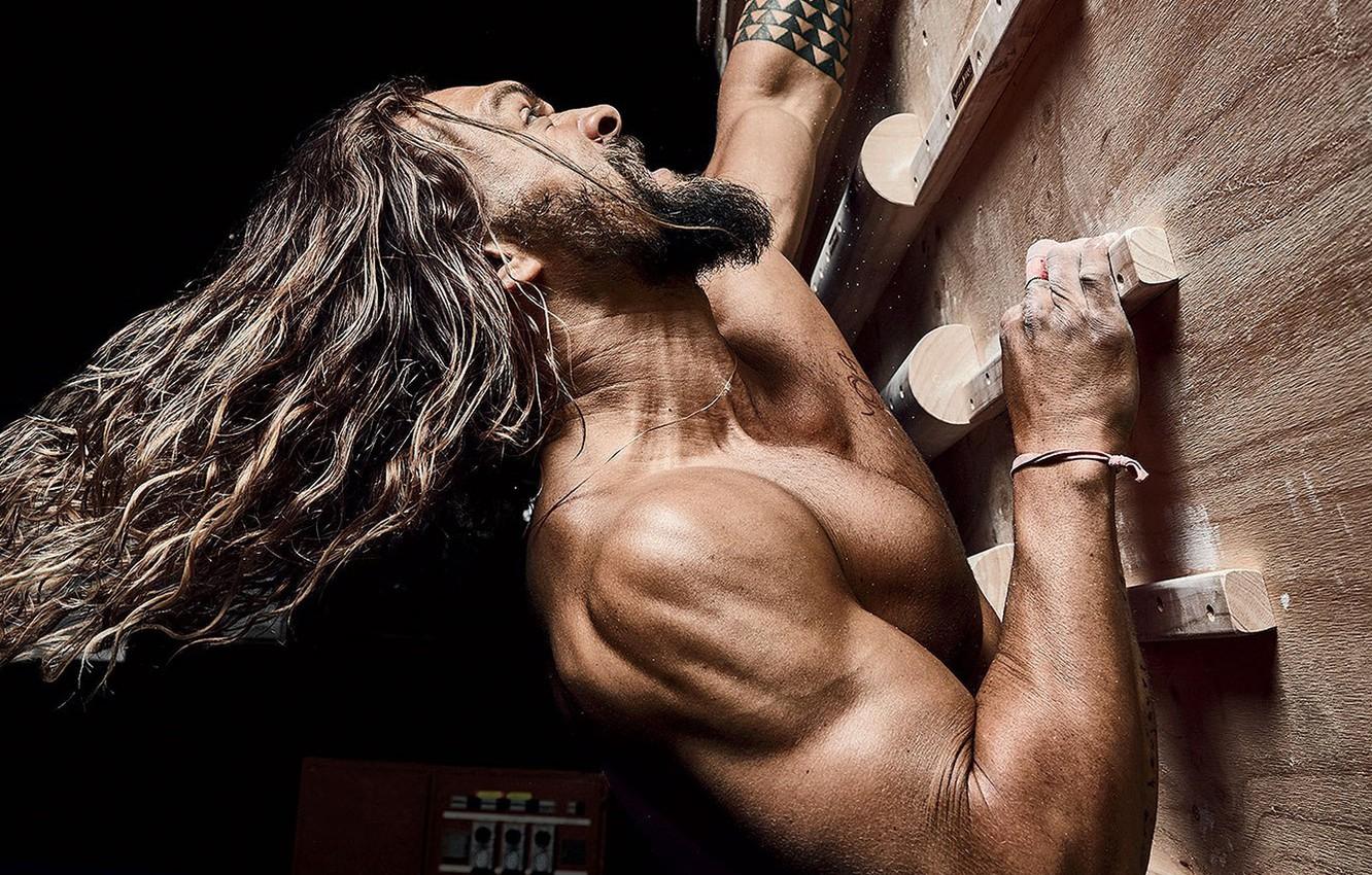 1332x850 Wallpaper actor, long hair, Jason Momoa, Jason Momoa, climbs up, muscle image for desktop, section мужчины