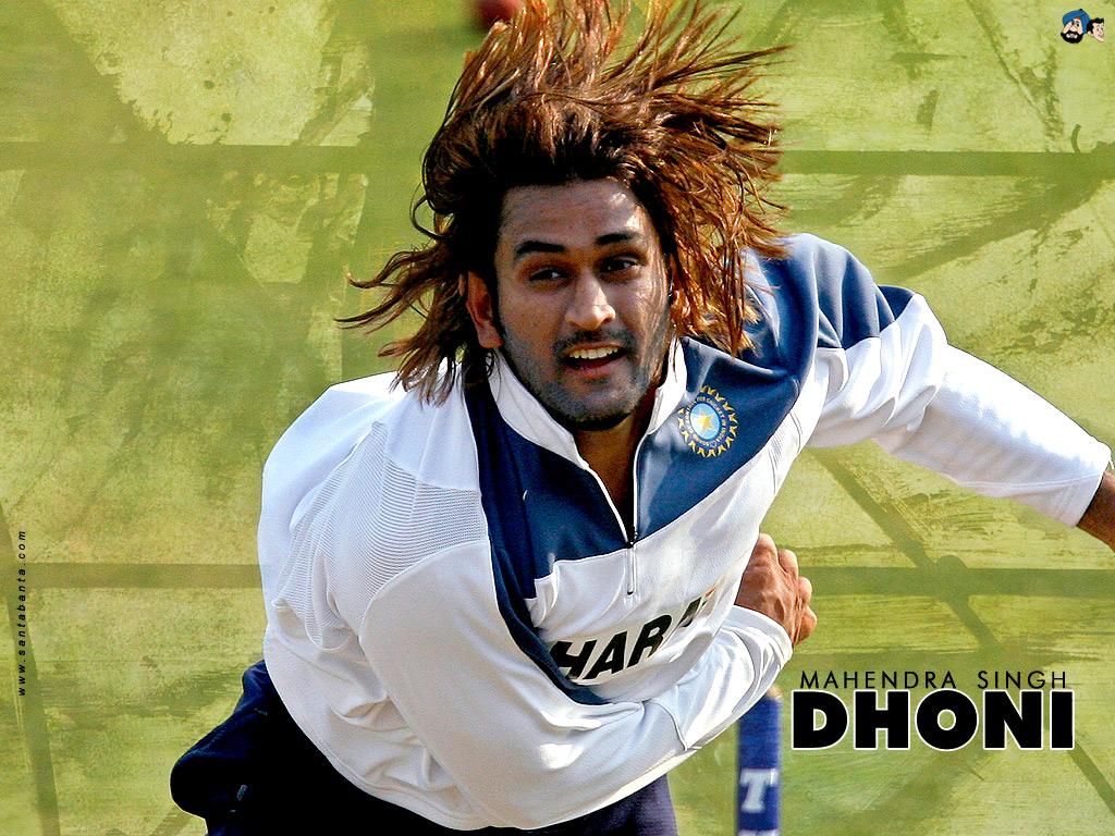1024x768 Dhoni Long Hair Wallpaper