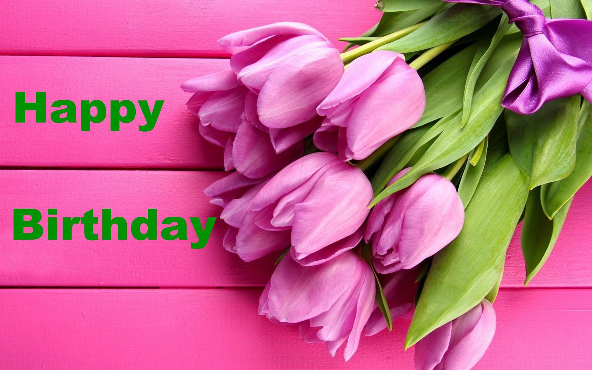 1920x1200 Happy Birthday Wishes With Pink Tulip Wallpaper
