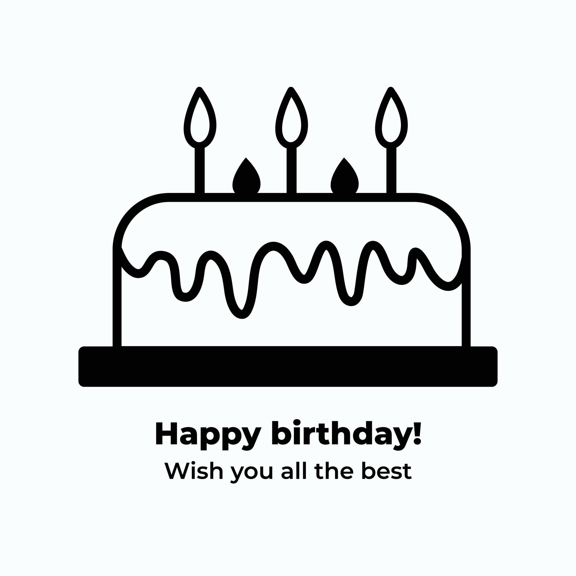 1920x1920 Simple and clean black and white colored happy birthday wishes vector template illustration icon background. Monochrome birthday card with square shaped wallpaper isolated on white background