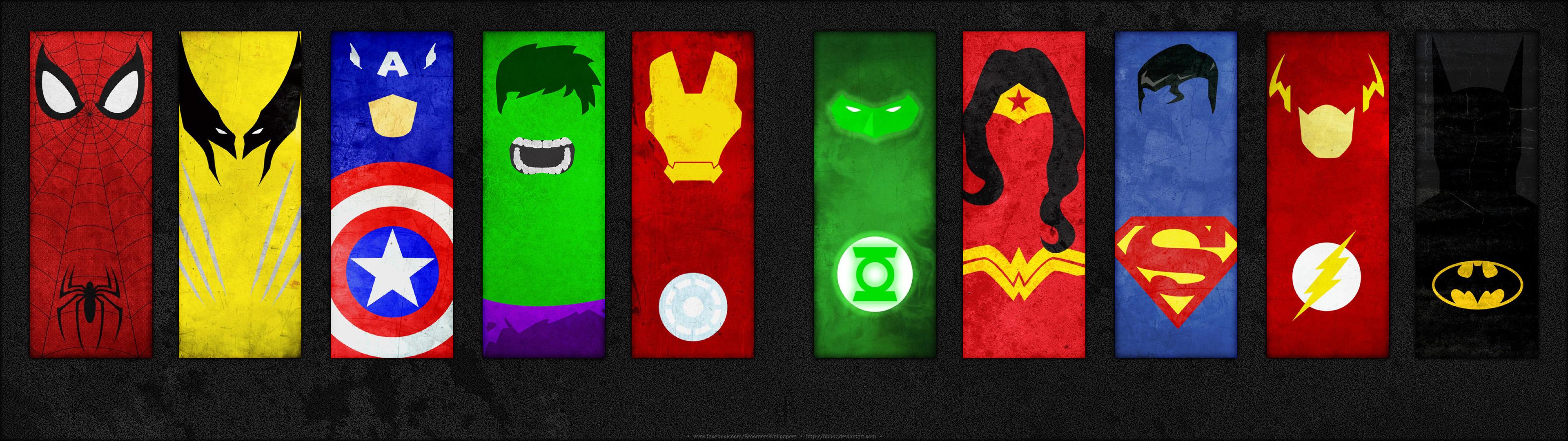 3840x1080 Spider Man Wolverine Captain America Hulk Iron Man Green Lantern Wonder Woman Superman Flash Batman Wallpaper:3840x1080