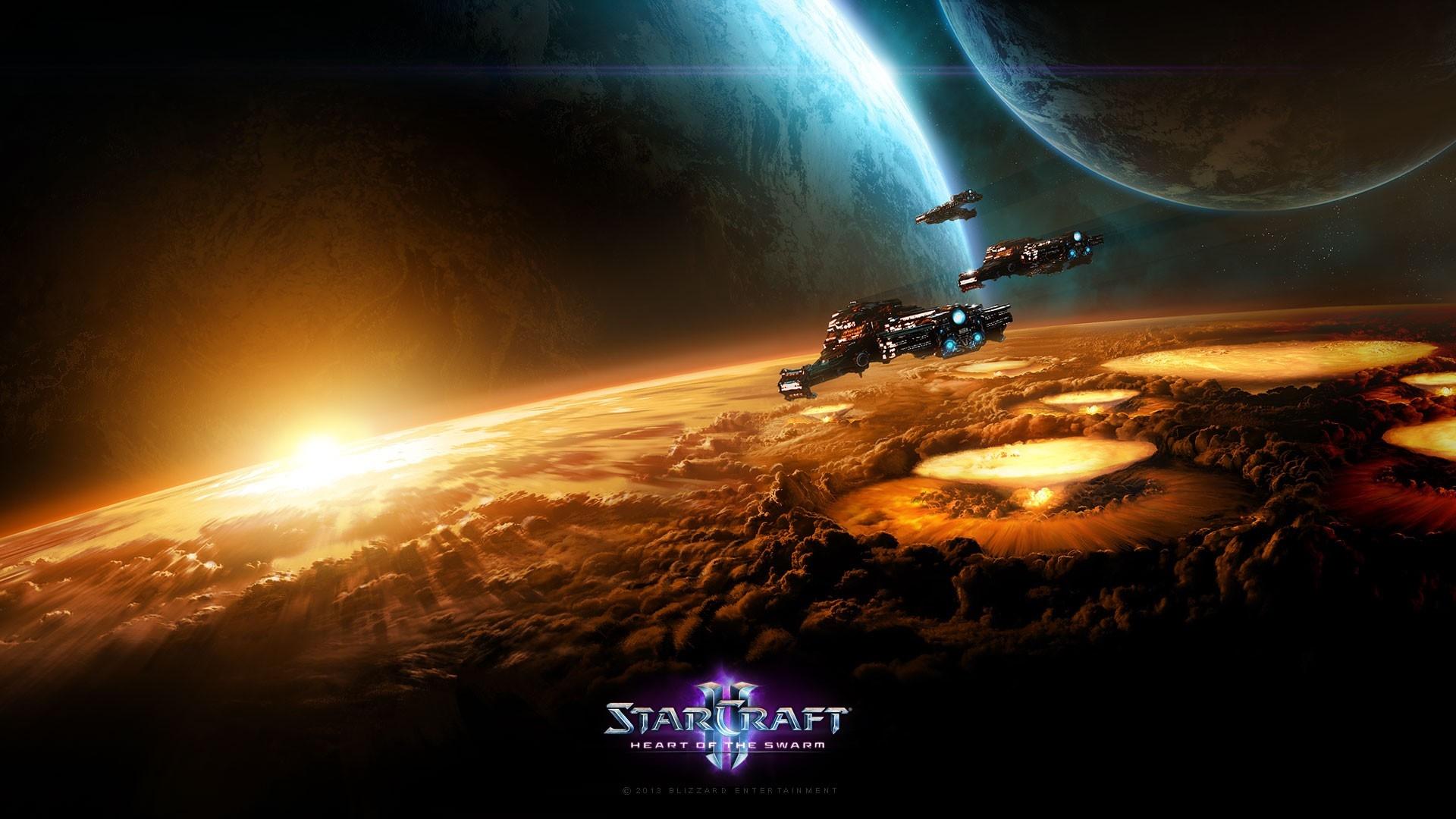 1920x1080 video games, night, space, Earth, Starcraft II, universe, darkness, screenshot, computer wallpaper, atmosphere of earth, special effects, outer space, astronomical object, pc game, geological phenomenon Gallery HD Wallpaper