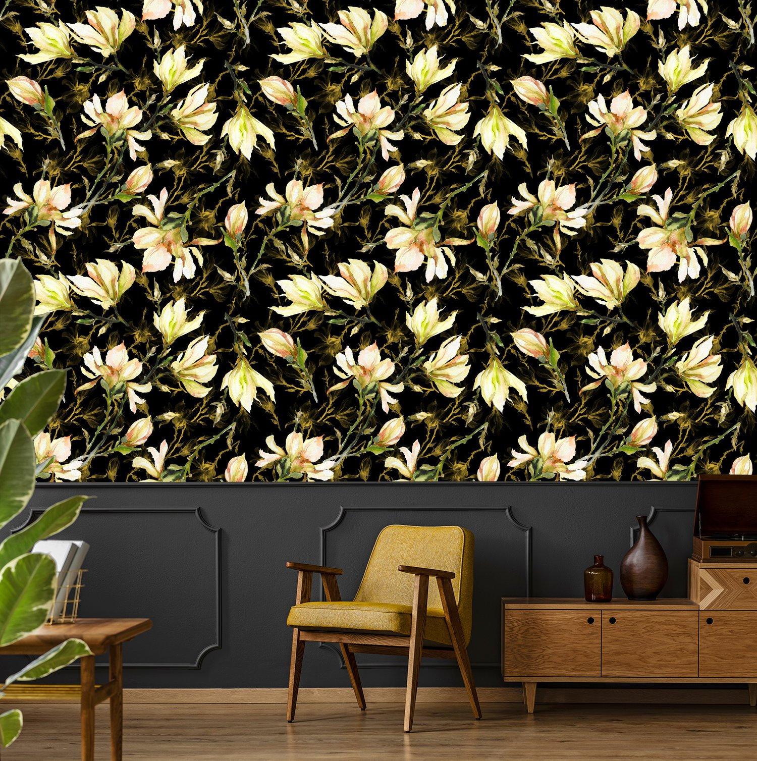 1500x1508 Yellow Magnolia Wallpaper Peel and Stick Wall Mural Floral