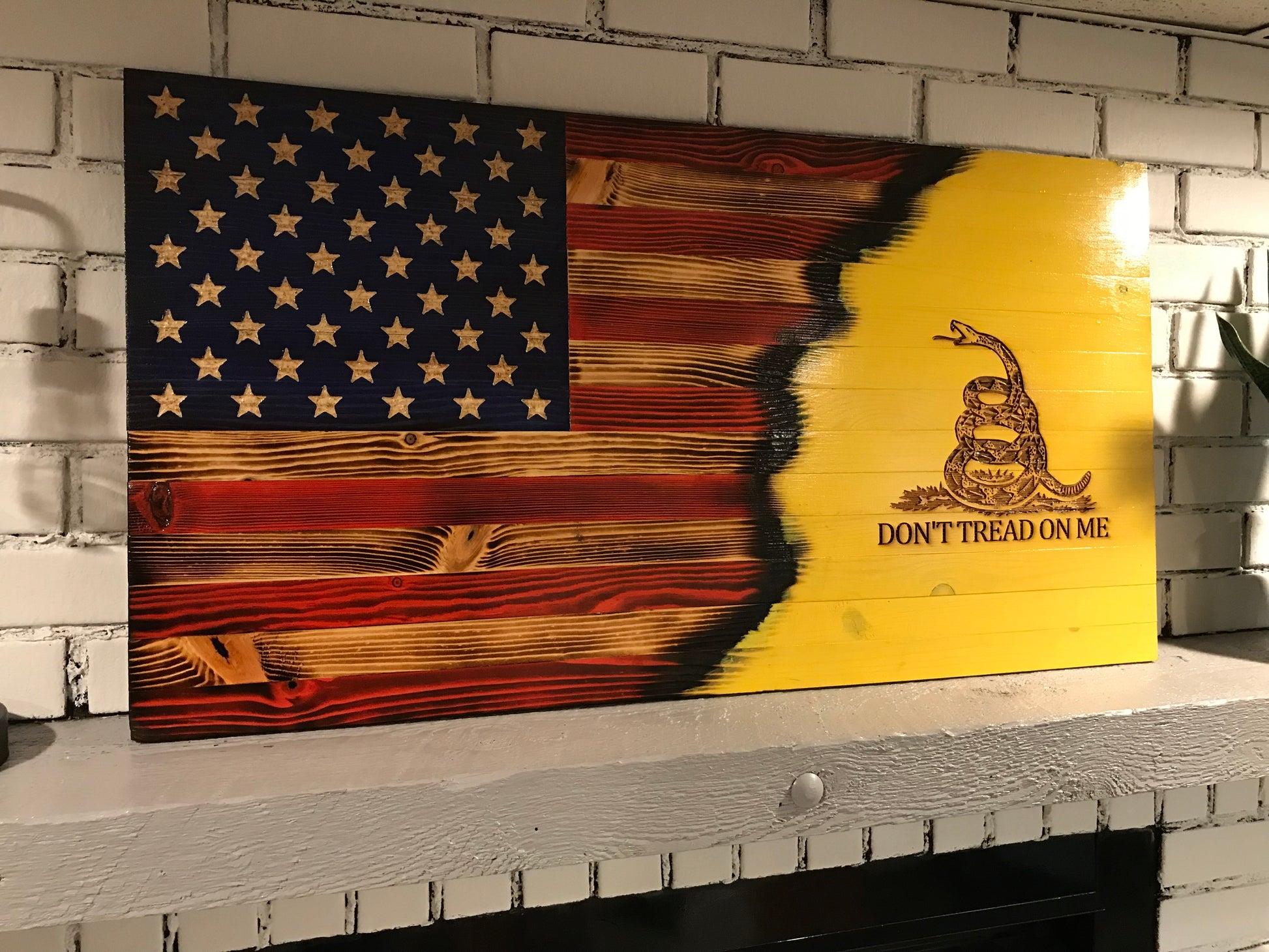 1946x1460 Wooden Gadsden Flag, Wooden Don't Tread On Me USA Flag