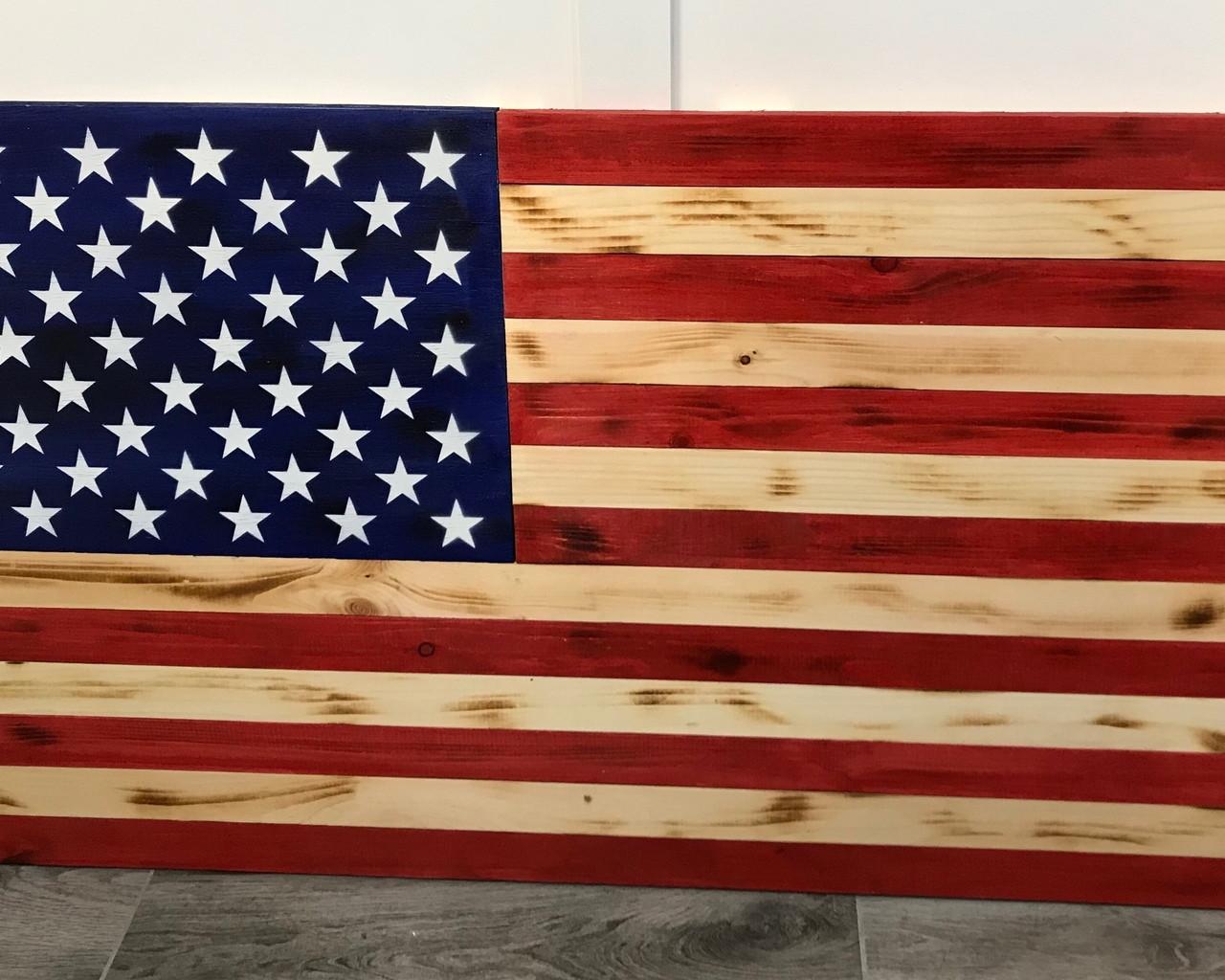 1280x1024 Large Wooden American Flag (Painted Stars On Union) 47 X 26 Inches, Americana Home Office Decor, Patriotic Wall Hanging For Indoor Outdoor Home & Yard