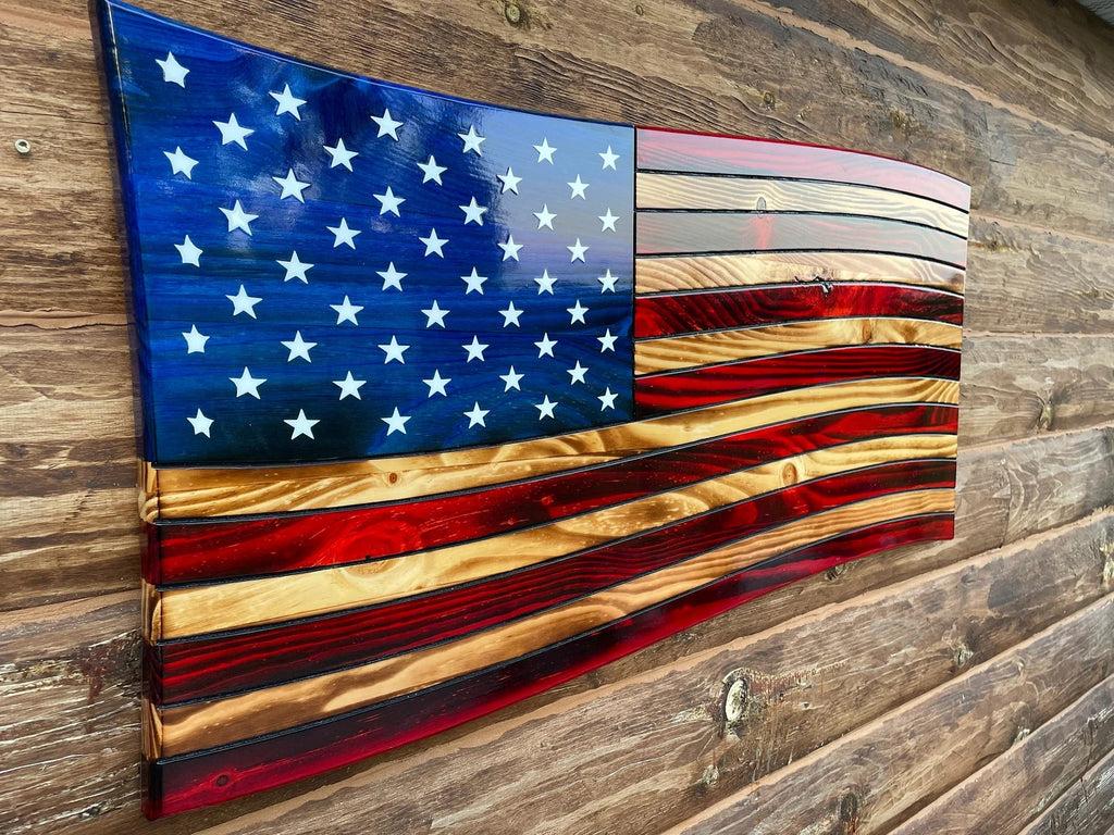 1024x768 Rustic Wood American Flag Wall Decor