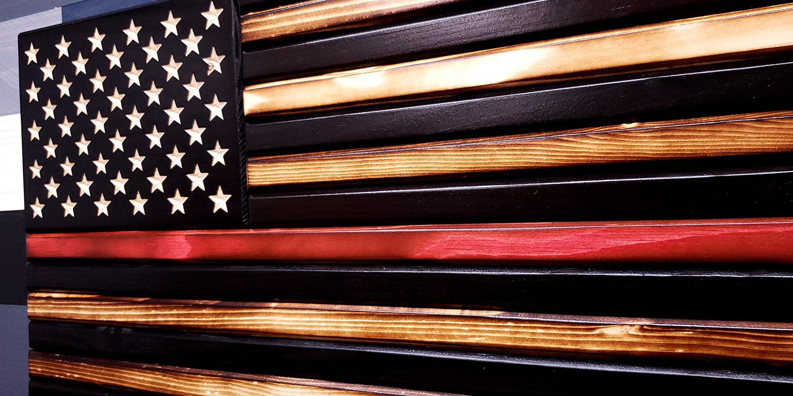 1600x800 Subdued Style Thin Red Line Wooden American Flag