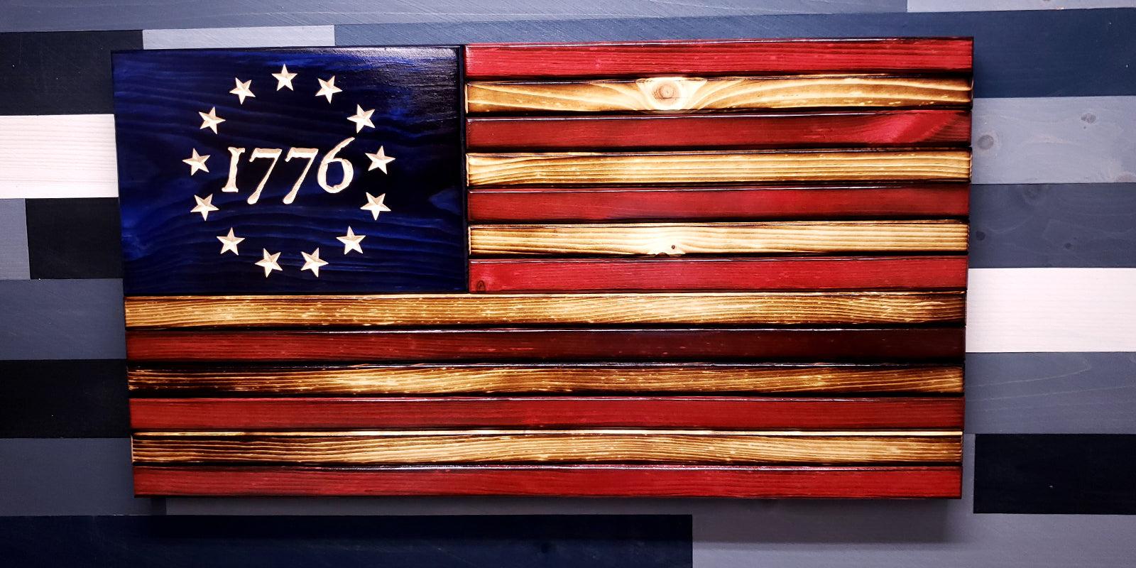 1600x800 Betsy Ross '76 Rustic Wooden Flag