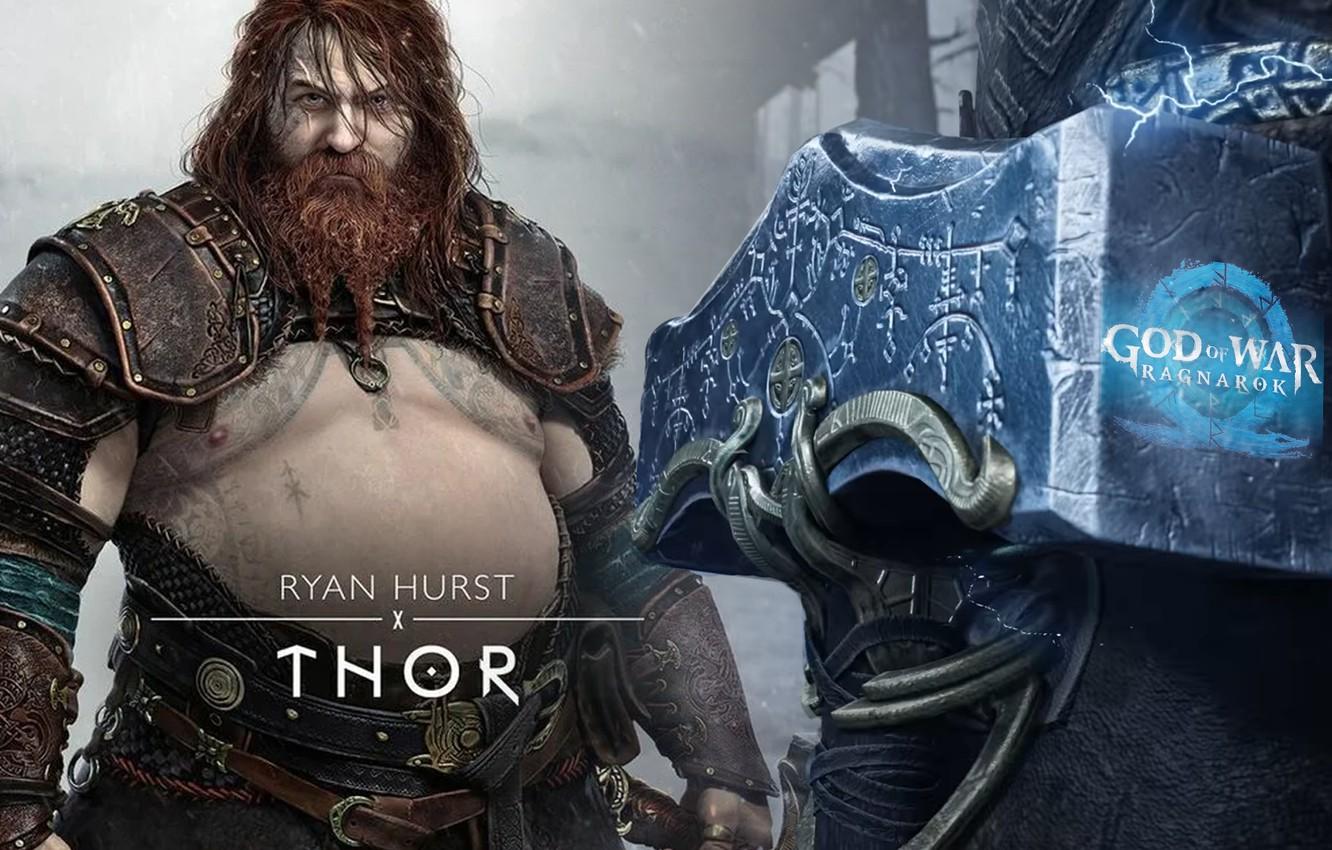1332x850 Wallpaper light, red, armor, long hair, god of war, weapon, big, sony, lightning, man, Thor, viking, armour, warrior, brave, god image for desktop, section игры