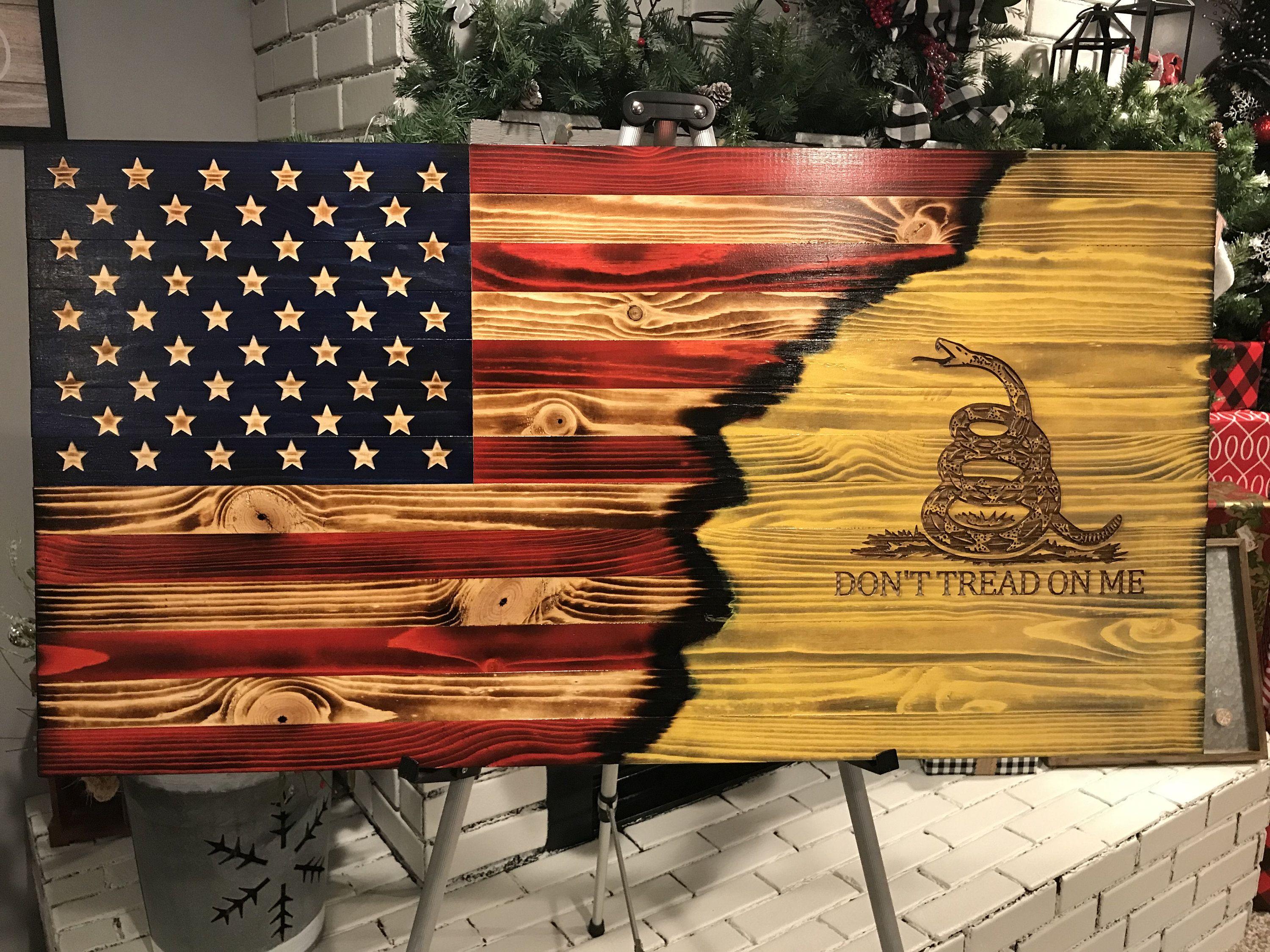 3000x2250 The Rustic Gadsden Charred Yellow Wooden Gadsden Flag. American flag wall art, Wooden american flag, American flag wood