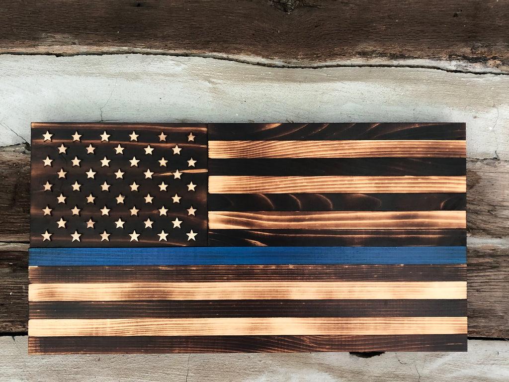 1024x768 Thin Blue Line Wooden Flag