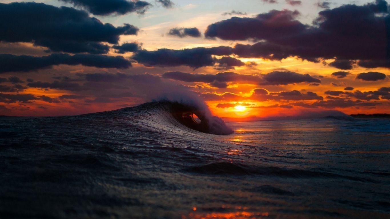 1366x768 Big Rocks Surf Oceans Reflections Sunset Nature Ocean HD Live