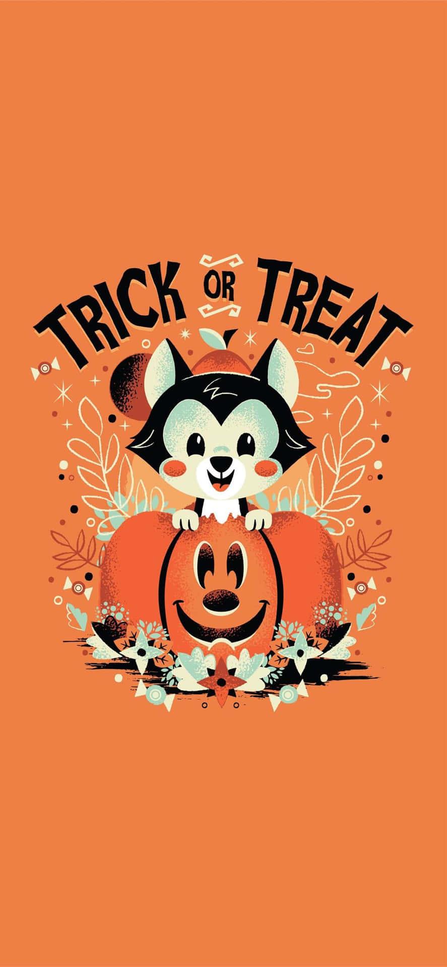 887x1920 Download Cute Orange Halloween Trick Or Treat Wallpaper
