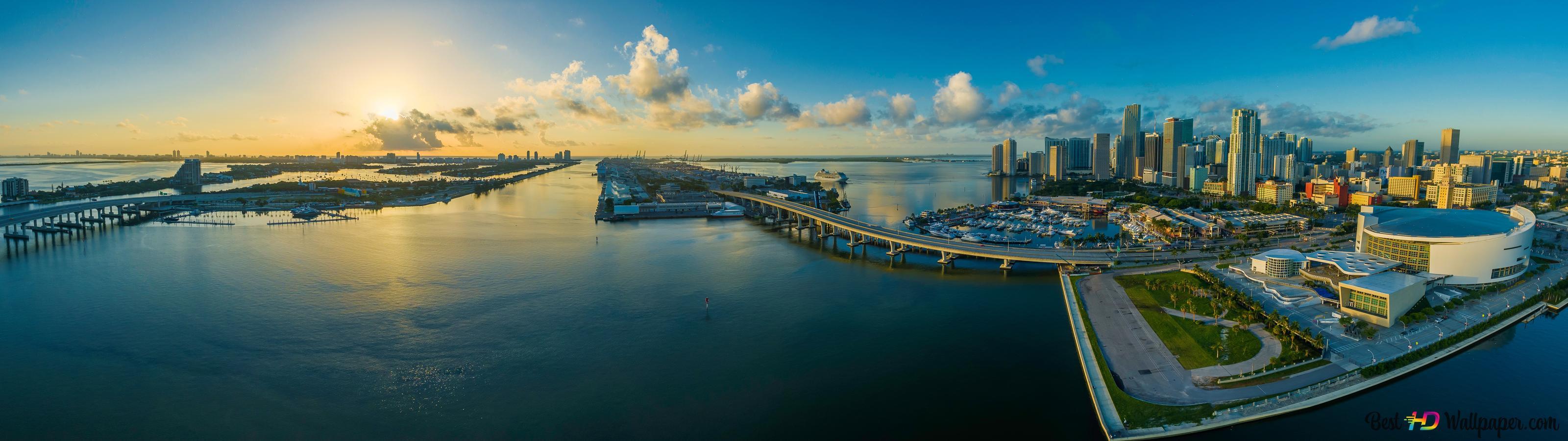 3200x900 miami panoramic view 8K wallpaper download