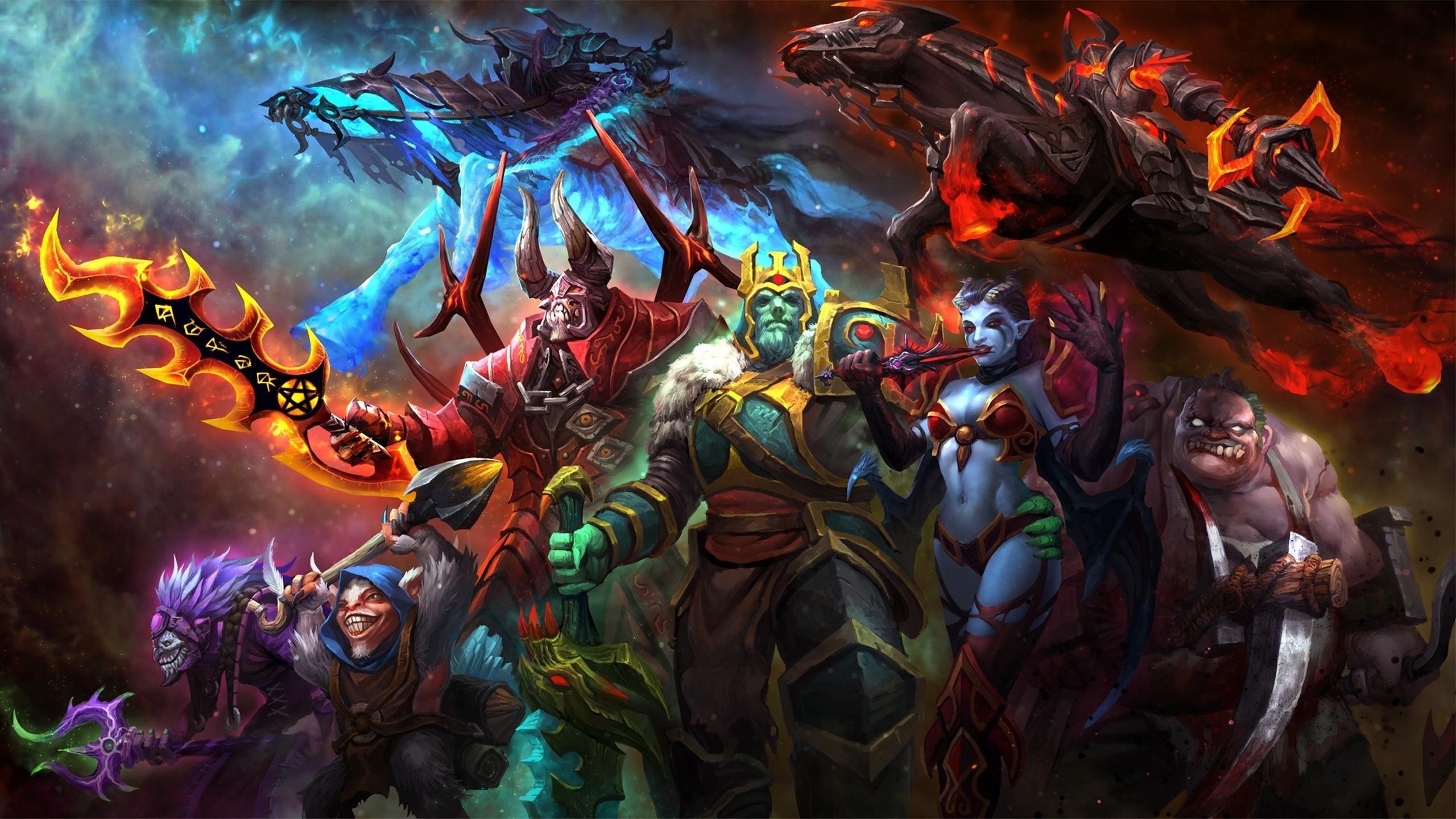 2560x1440 defense of the ancient dota dota 2 valve valve corporation heroes video games wraith king pudge queen of pain meepo dazzle cahos knight abaddon Gallery HD Wallpaper