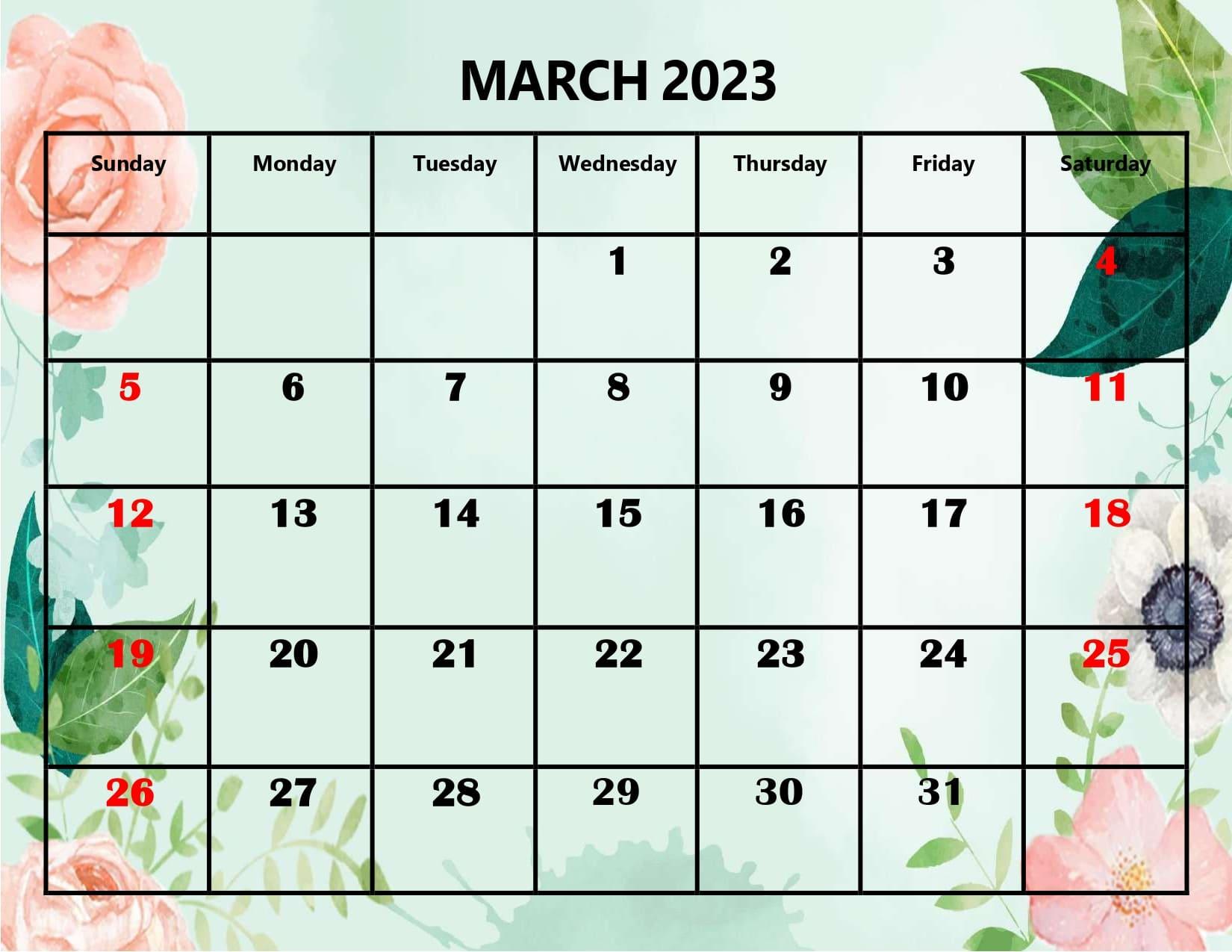 1650x1275 Blank March 2023 Calendar Printable PDF Templates