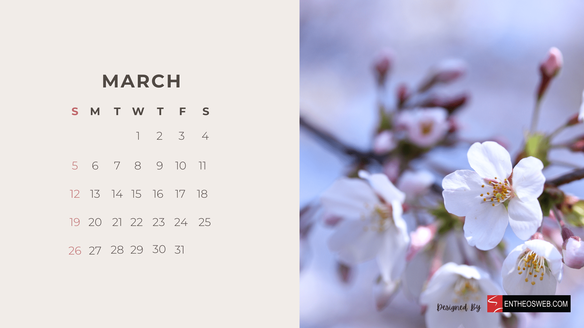 1920x1080 Beautiful Flowers 2023 Monthly Calendar for Desktop Wallpaper and Print