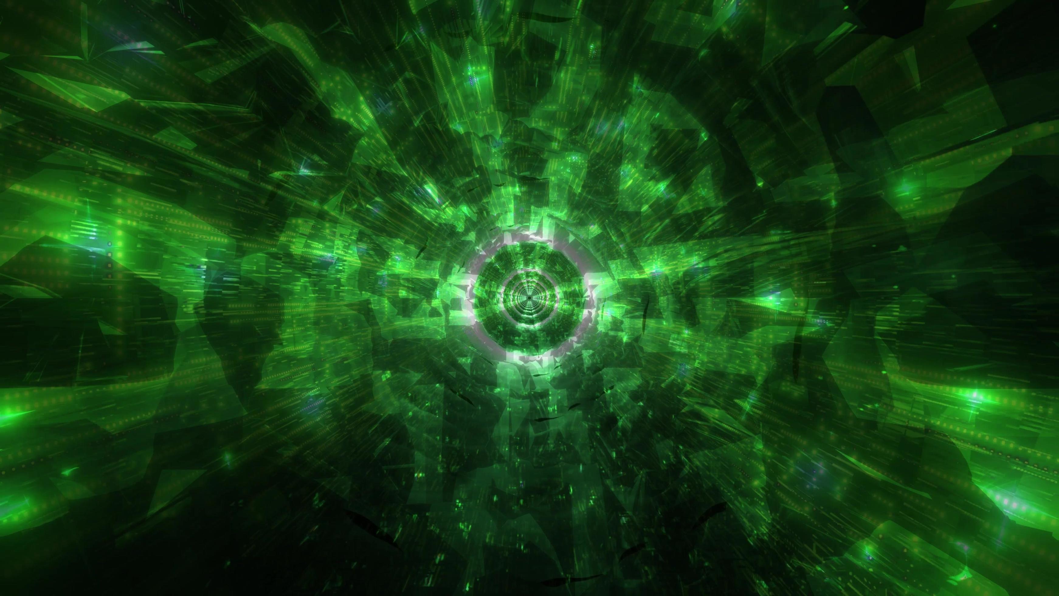 3484x1960 Ambient green cool dark tech hole tunnel 3D illustration background wallpaper design artwork