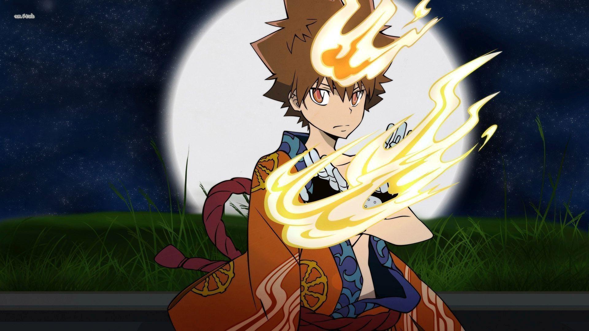 1920x1080 Katekyo Hitman Reborn!, Sawada Tsunayoshi, Moon, Anime Boys, Sky, Night, Kimono Wallpaper HD / Desktop and Mobile Background