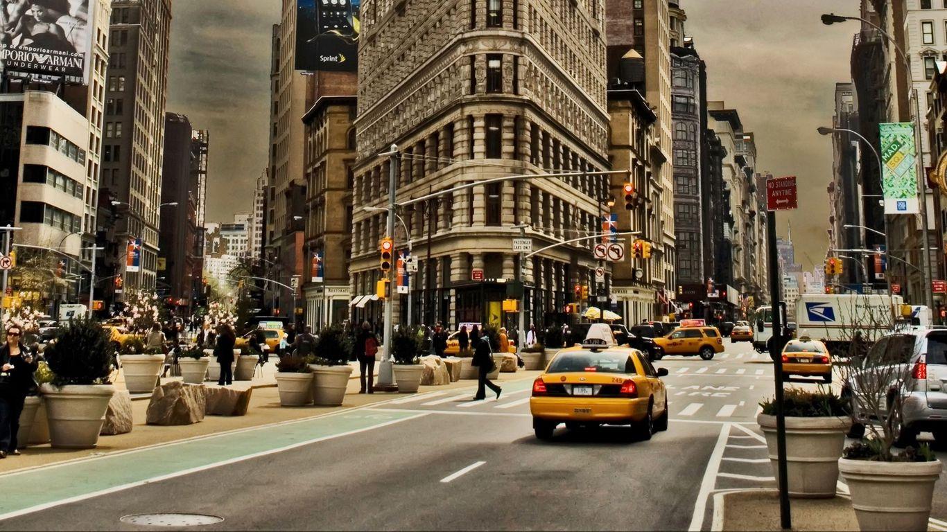 1366x768 Download wallpaper 1366x768 new york, city, building, street, cars, traffic tablet, laptop HD background