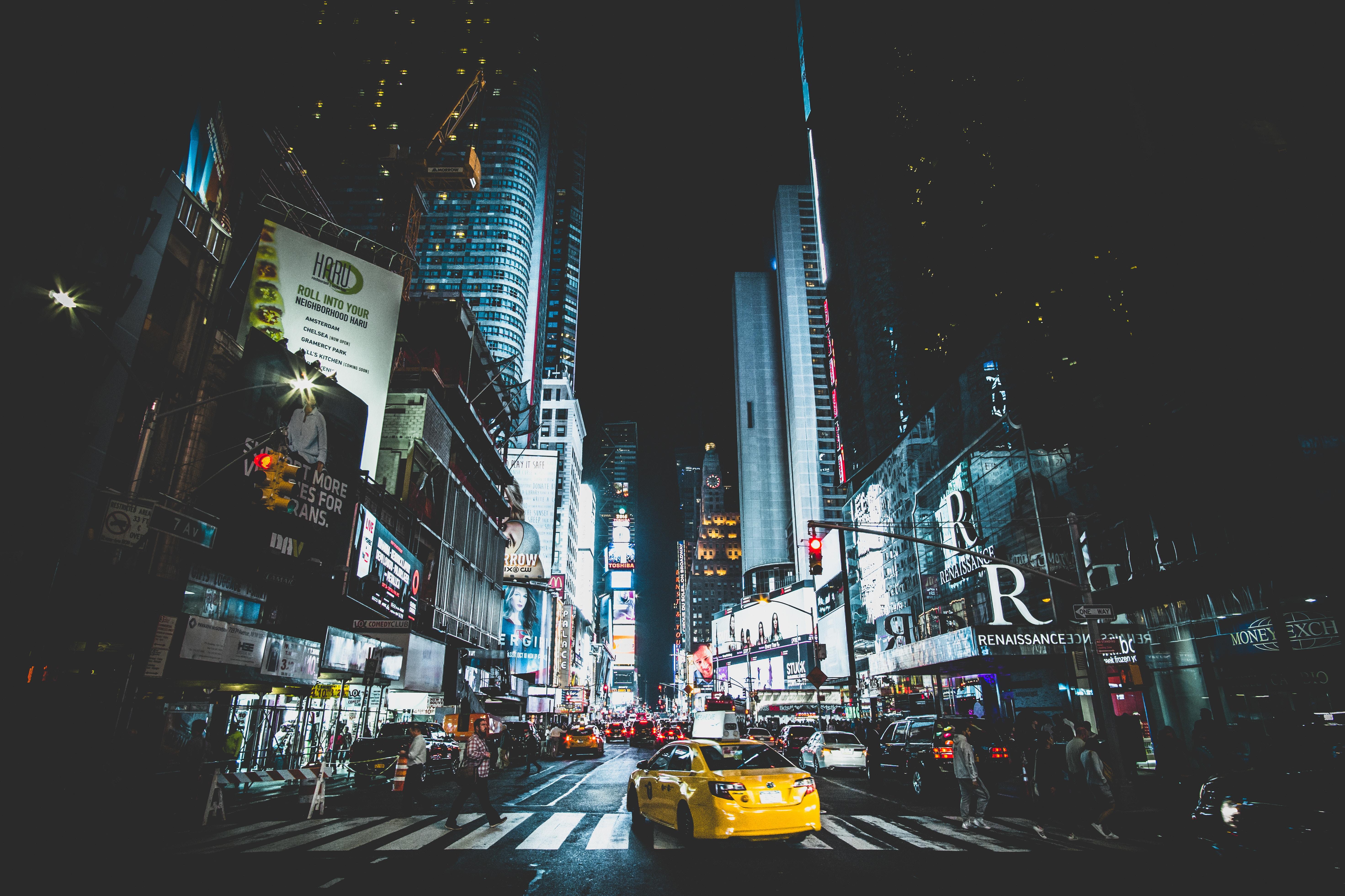 5886x3924 5886x3924 Public domain image, street, new york city, times square, new york, crossing, building, traffic, wallpaper, city life, night photography, moody, night, city, urban, background, street photography, moody edit, crowd, dark