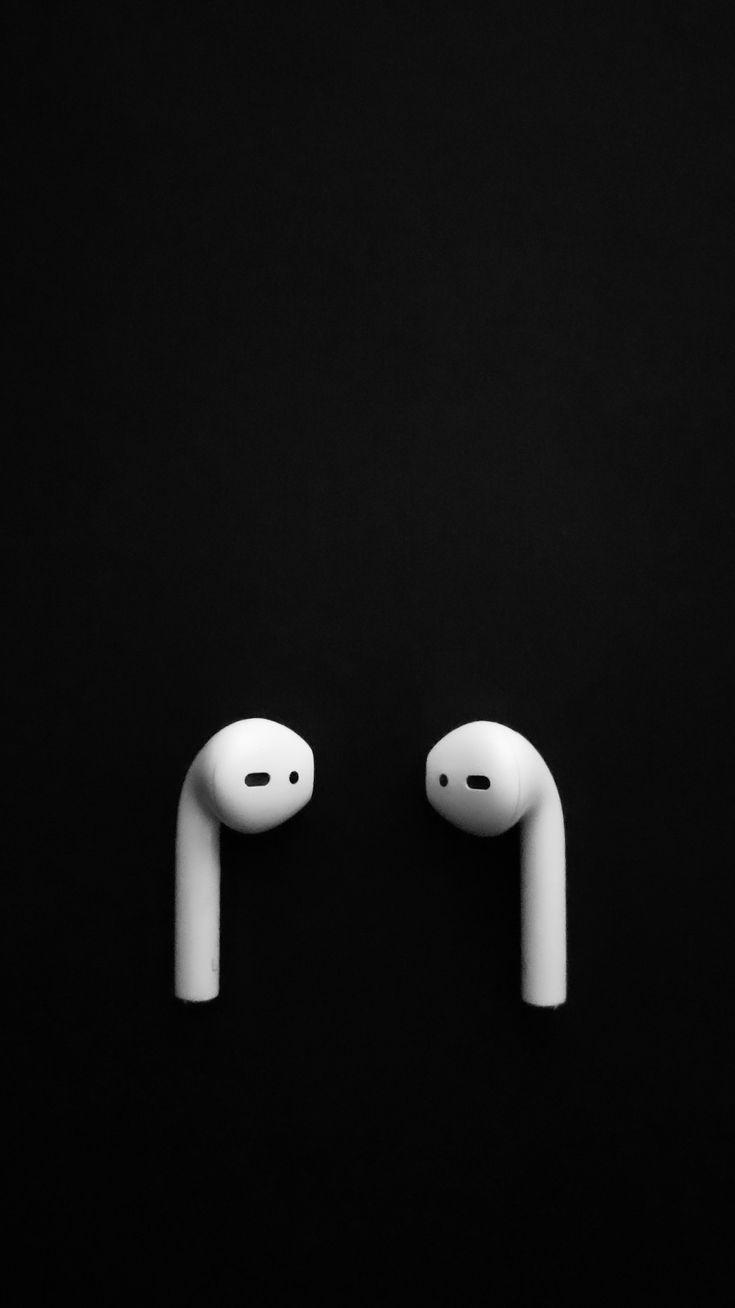 735x1308 Airpods earphone wallpaper in black background. Full screen mobile wallpaper. Earphone, Black background wallpaper, Black background