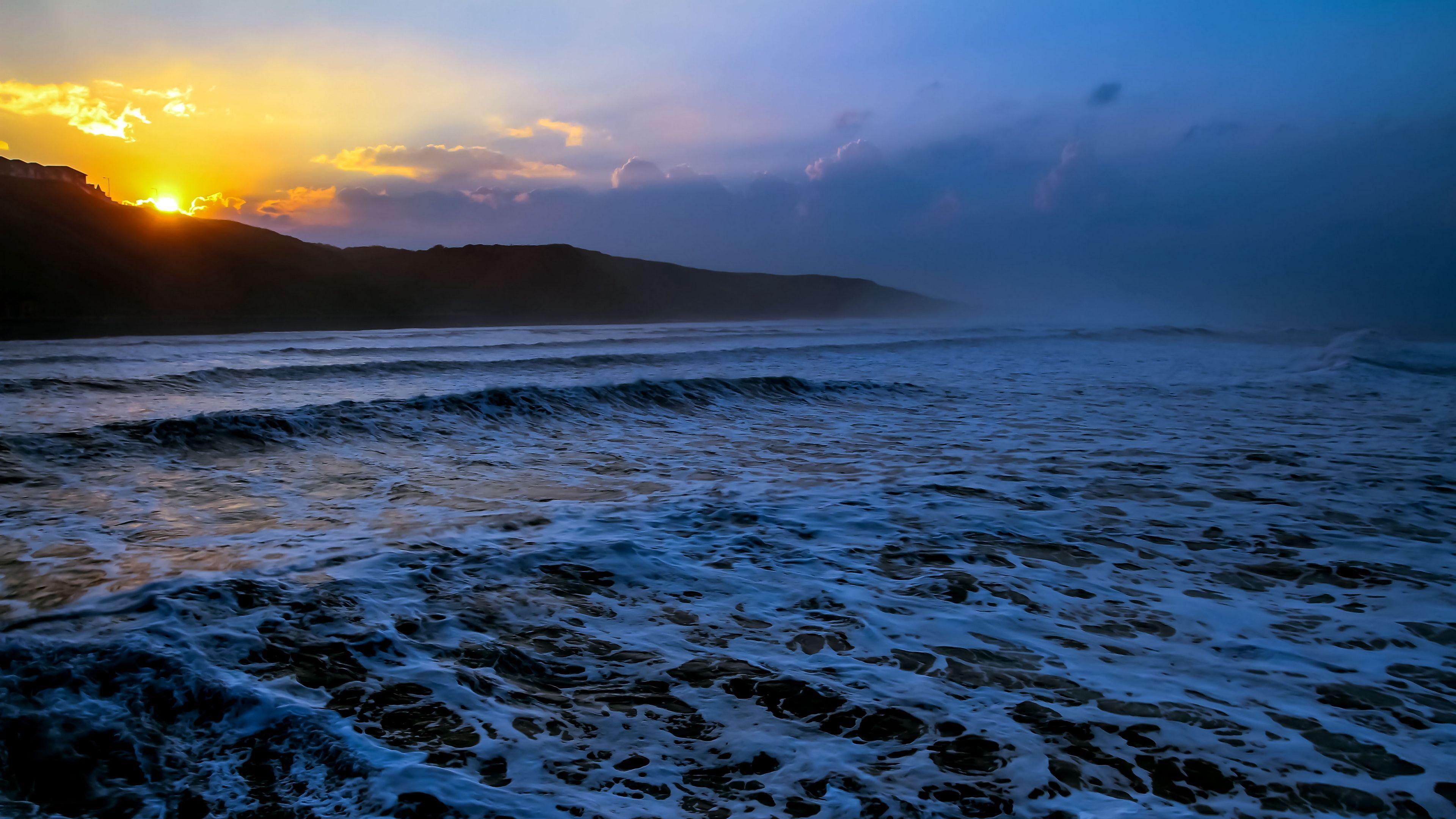3840x2160 Download wallpaper 3840x2160 ocean, waves, sunset 4k uhd 16:9 HD