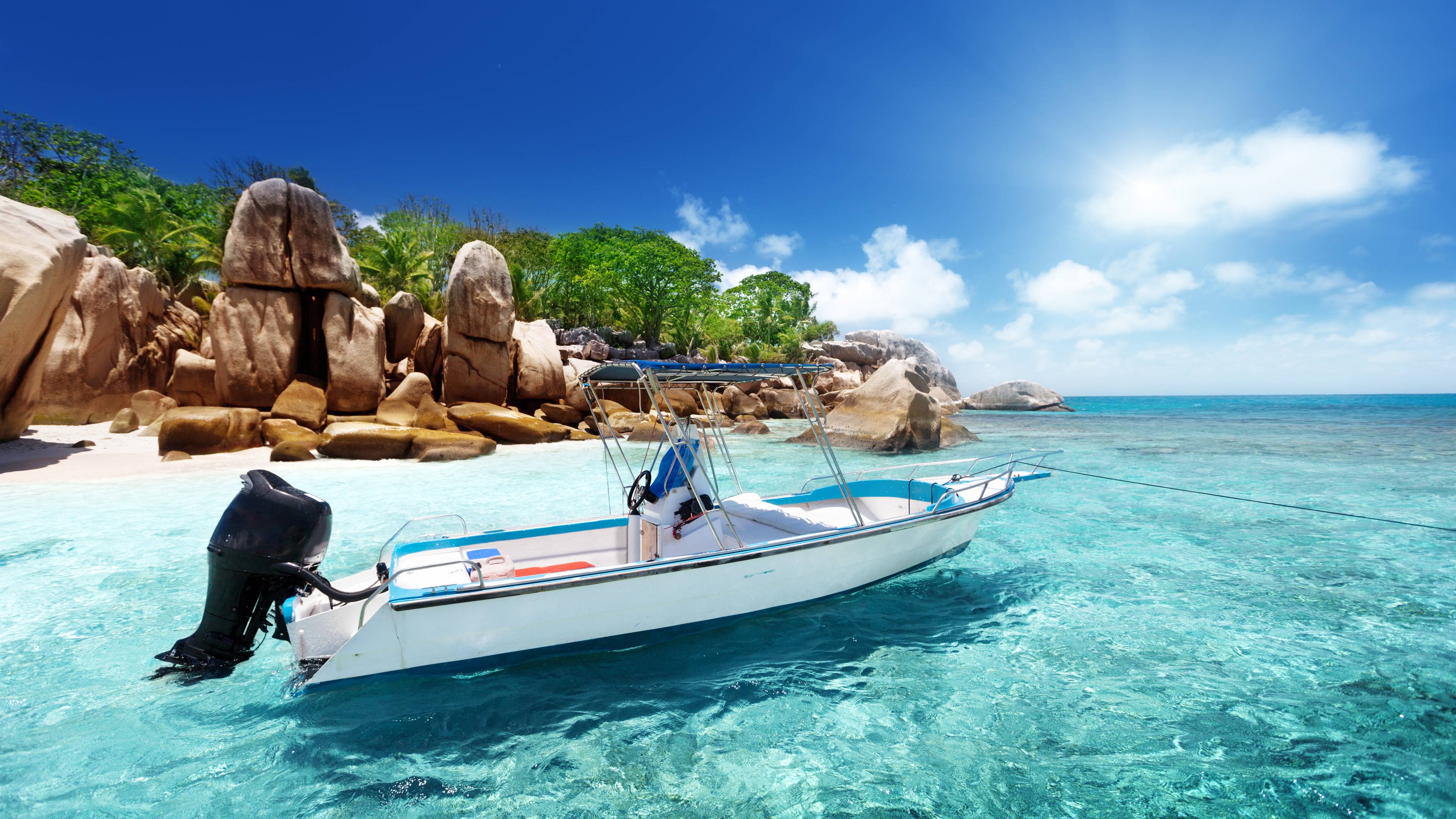 3840x2160 Boat On Tropical Ocean 4K Ultra HD WallpaperK