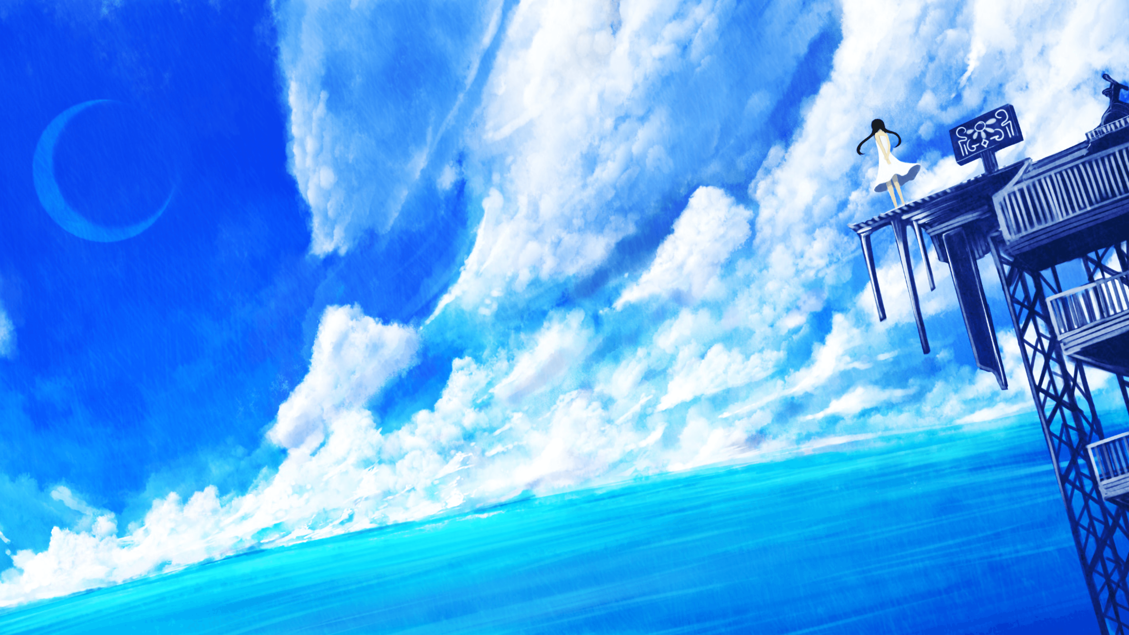 3840x2160 Download 3840x2160 Anime Landscape, Anime Girl, Clouds, Ocean