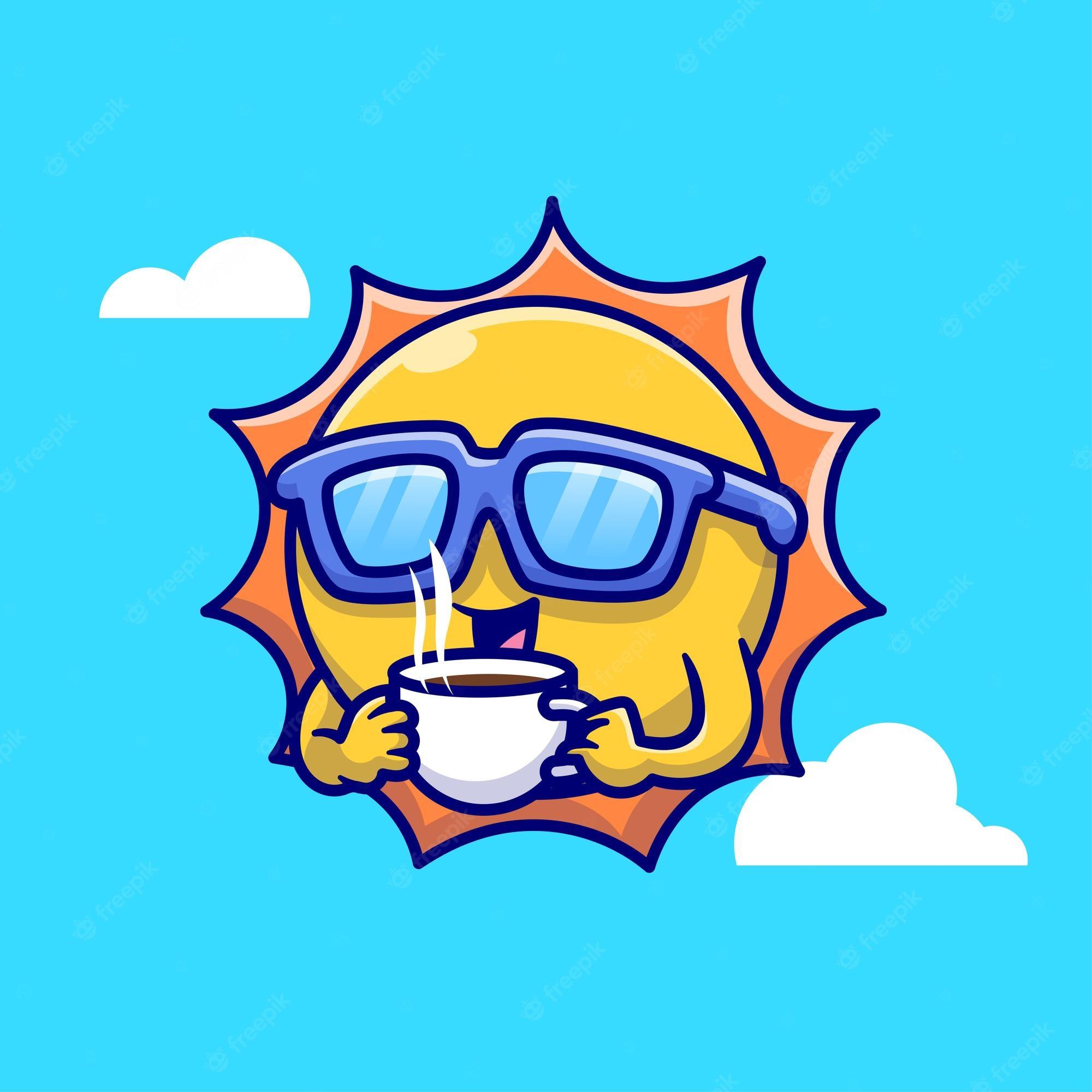 2000x2000 Free Vector. Cute cool sun drink coffee cartoon vector icon illustration nature drink icon concept isolated flat