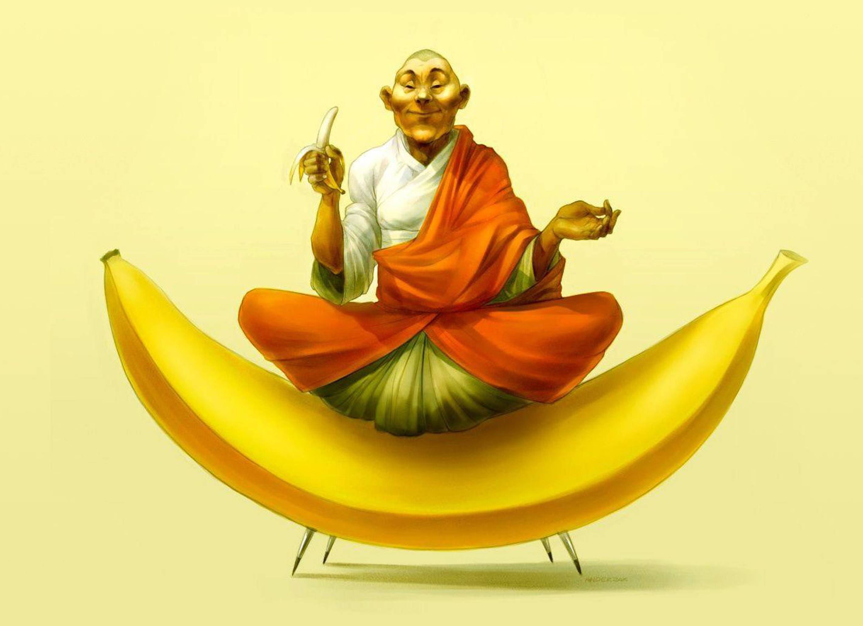 2840x2060 Monk Is Sitting On Banana Funny 2840x2060 Resolution Wallpaper, HD Artist 4K Wallpaper, Image, Photo and Background