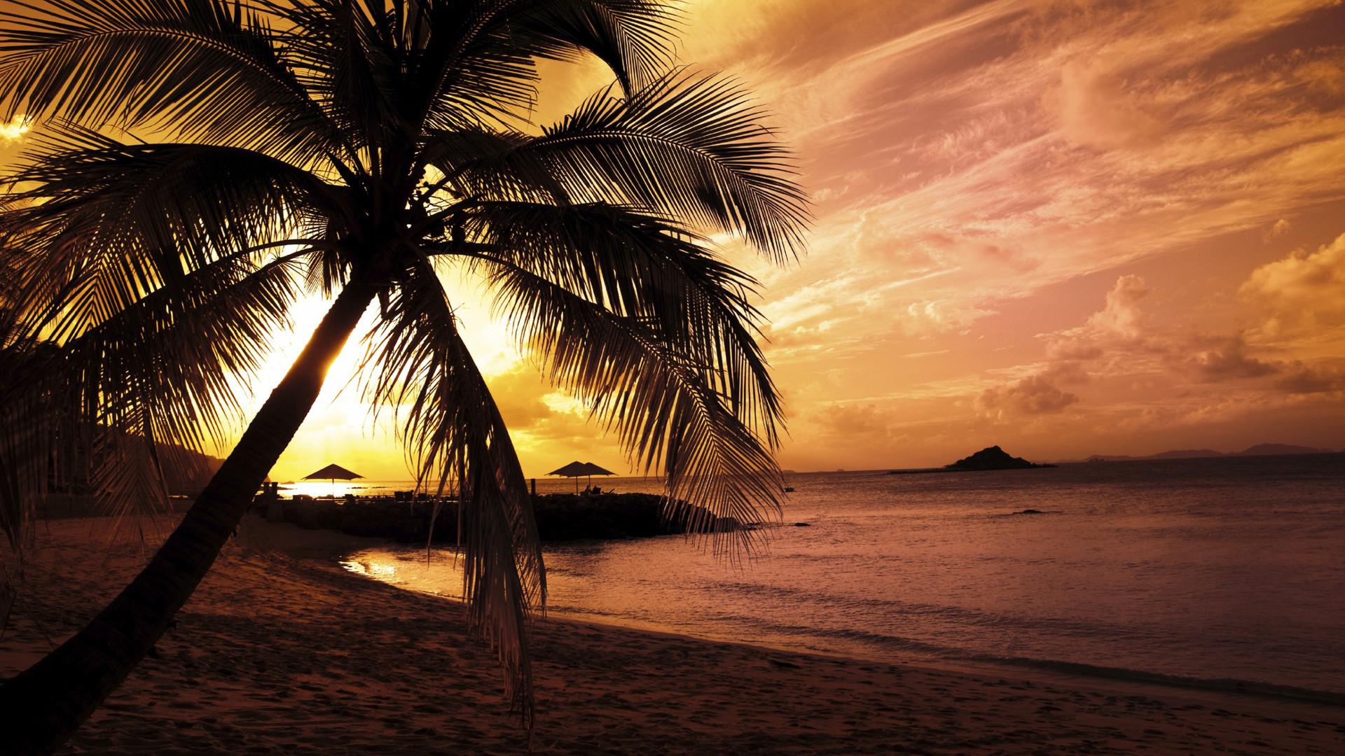 1920x1080 Full HD Nature Wallpaper 1080p Desktop with Sunset in Beach