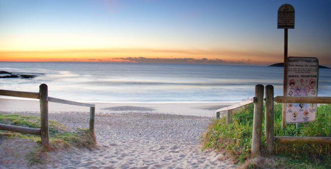 670x344 Wallpaper sand, beach, sunrise, sky, beautiful scenery, nature desktop wallpaper, HD image, picture, background, 6e235c