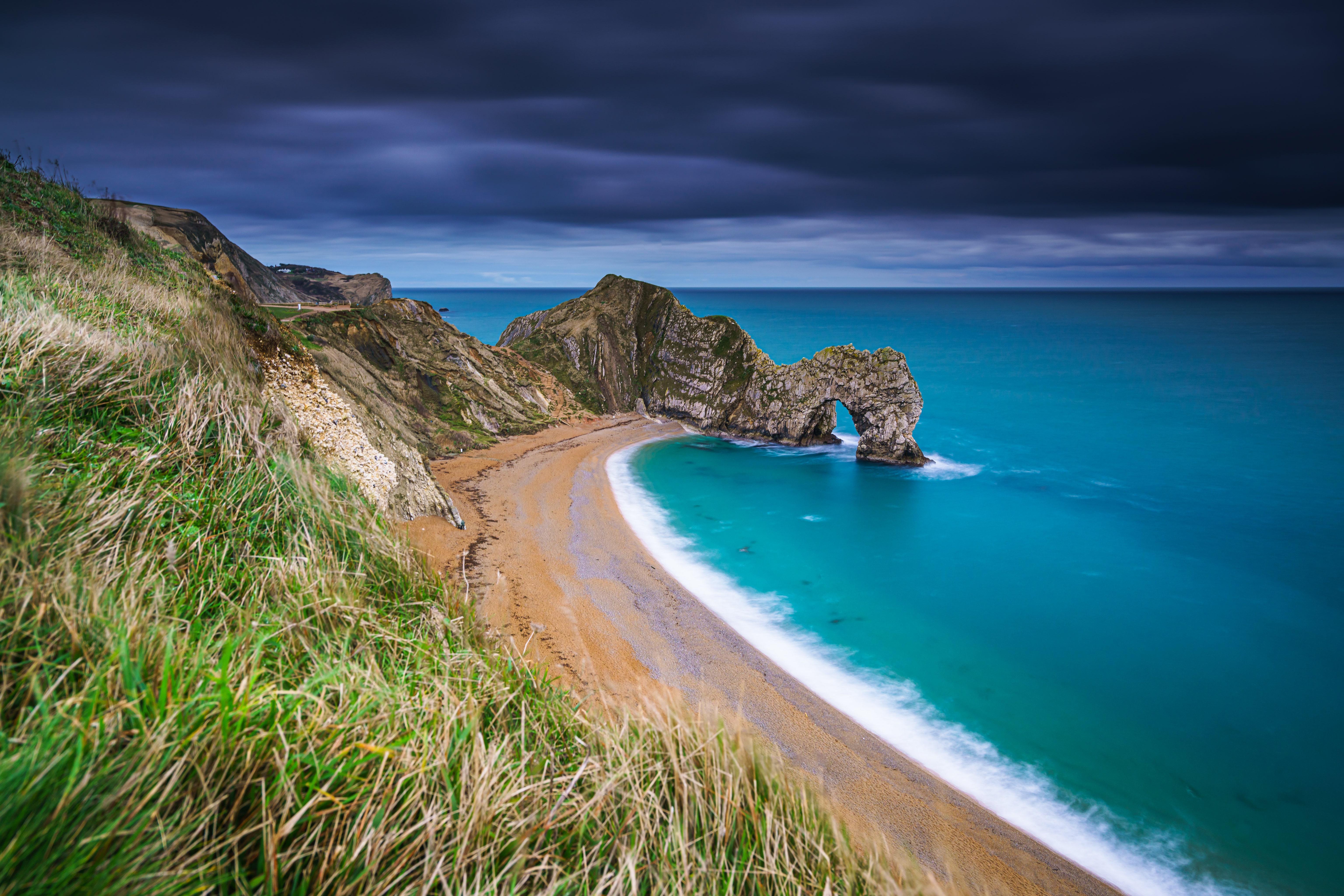 6144x4098 HD desktop wallpaper: Nature, Beach, Horizon, Coast, Earth, Arch, England, Durdle Door download free picture