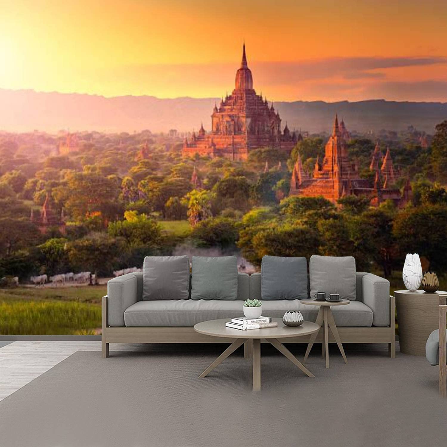 1500x1500 Wallpaper Peel and Stick Pagoda Landscape in The Plain of Bagan Myanmar Self Adhesive Wallpaper Removable Large Wall Mural Wall Sticker Home Decor for Bedroom Living Room : Tools & Home