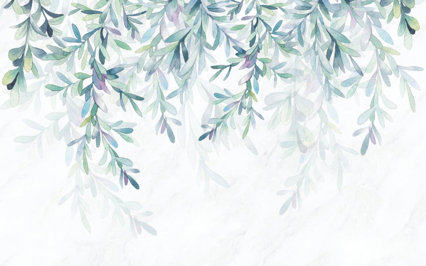 1442x899 Blue Purple Green Watercolor Leaves Floral Pattern Wallpaper