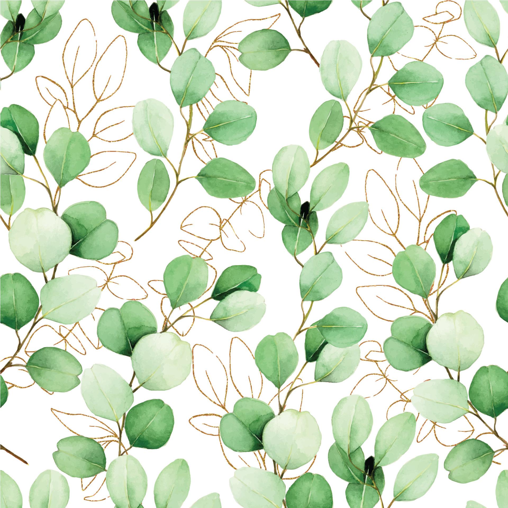 1920x1920 seamless watercolor pattern with eucalyptus leaves and golden elements. vintage luxury print with golden leaves and green watercolor leaves isolated on white background. design for wallpaper, fabric