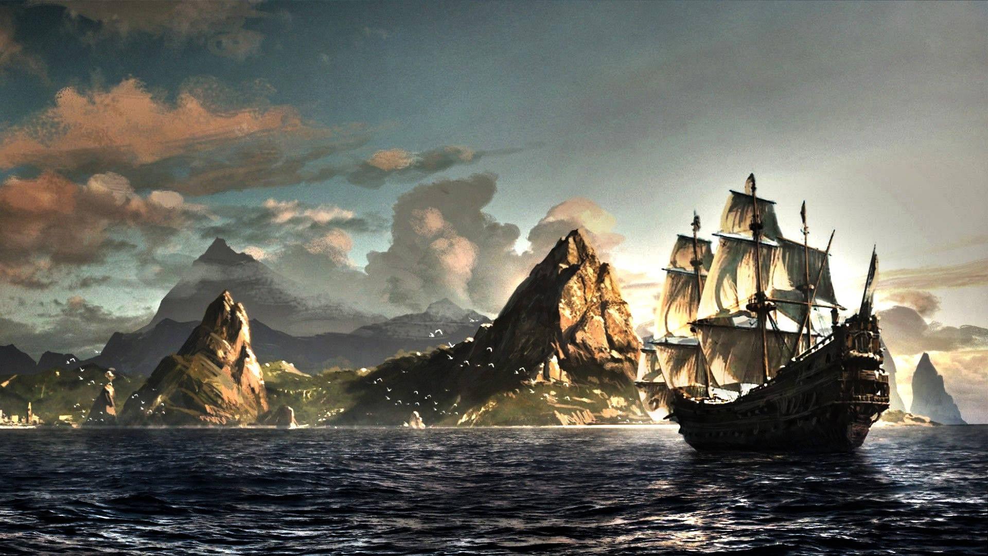 1920x1080 Download Assassin's Creed Black Flag Sailing Ship Wallpaper