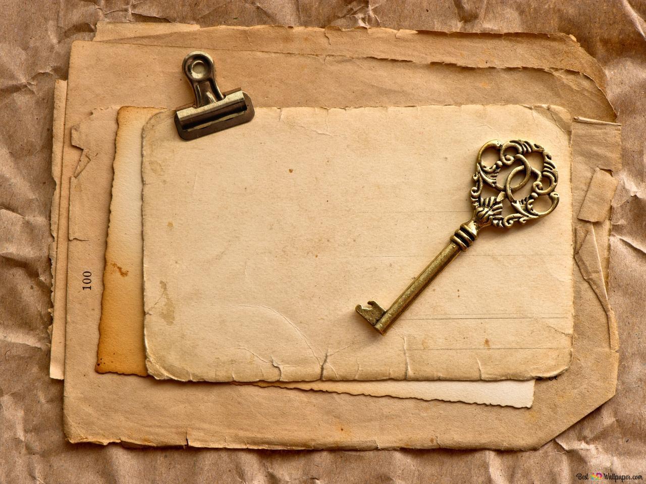 1280x960 Old key on vintage letter paper and envelopes 4K wallpaper download