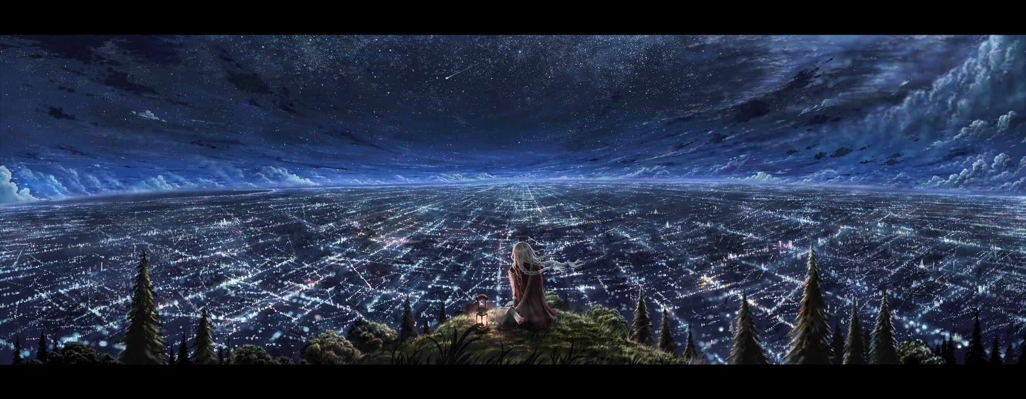 2000x779 blonde hair braids building city clouds cola gotouryouta