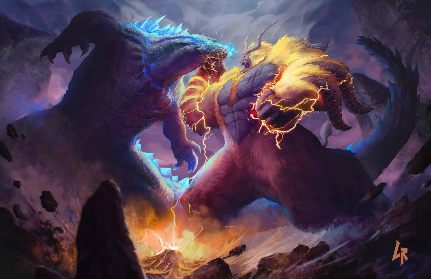 1500x971 godzilla, rajang, deviljho, godzilla, king kong, and 1 more (monster hunter and 9 more) drawn