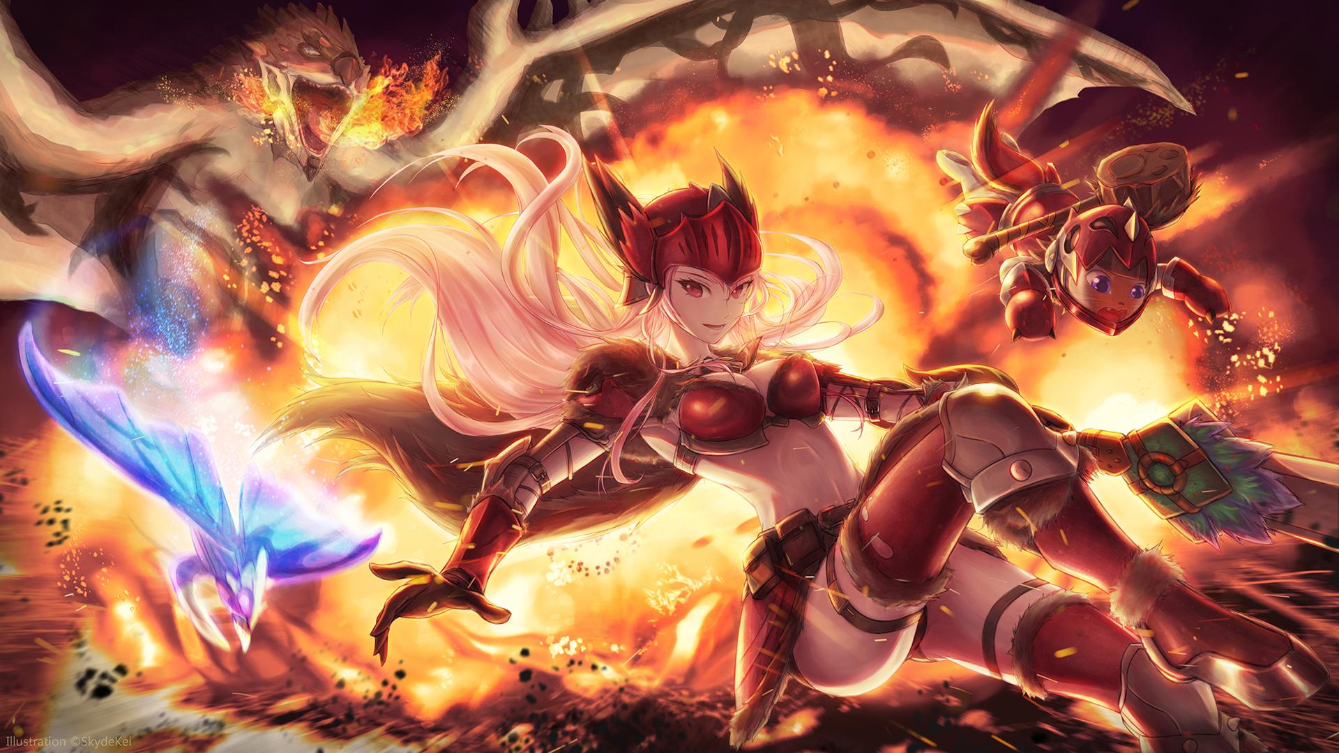 1920x1080 skyde kei monster hunter monster hunter world armor bikini armor cleavage garter monster thighhighs wallpaper weapon