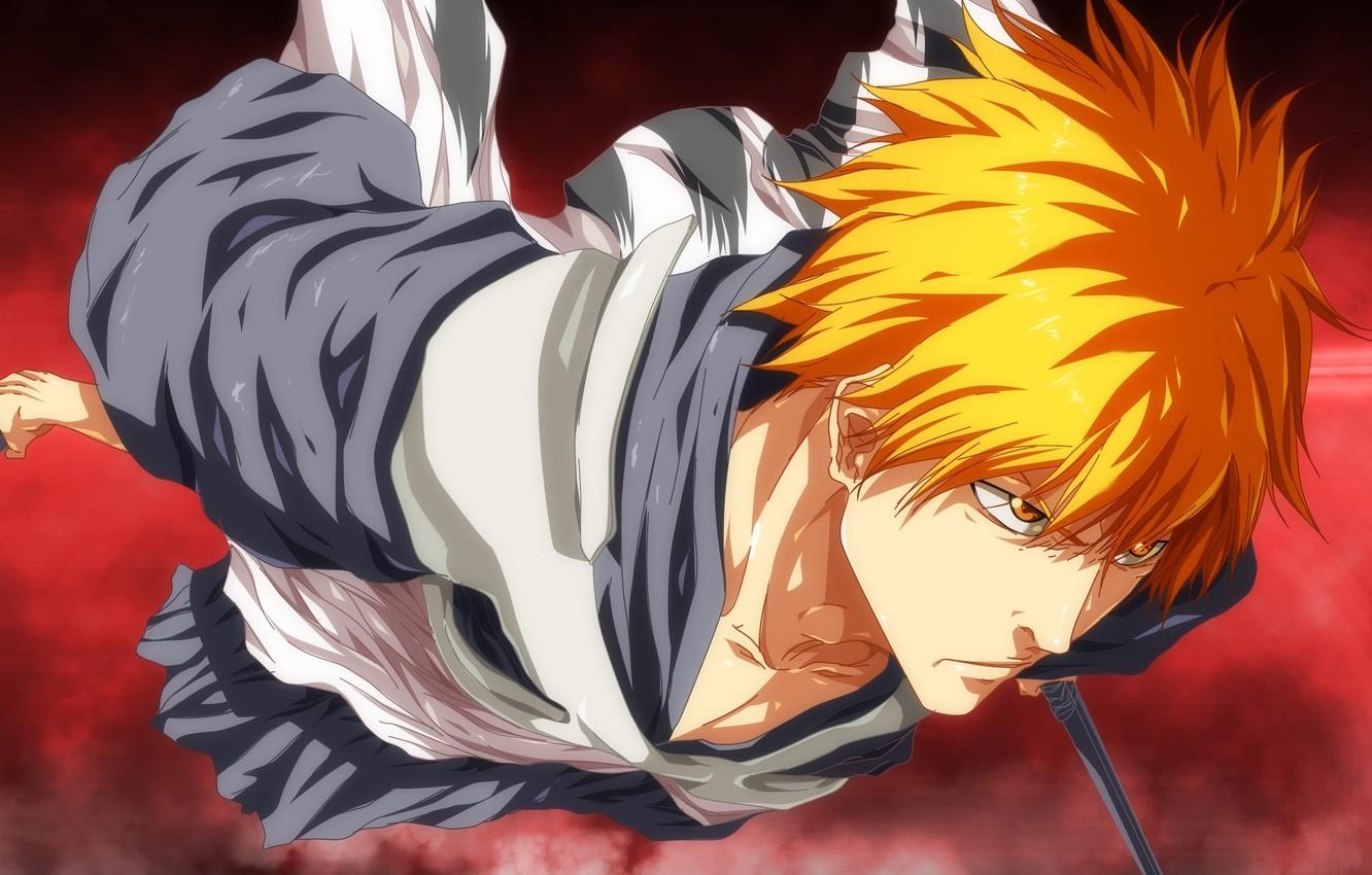 1332x850 Wallpaper battlefield, sword, game, Bleach, anime, japanese clothes, katana, man, boy, fight, asian, Kurosaki Ichigo, manga, japanese, orange eyes, orange hair image for desktop, section сёнэн