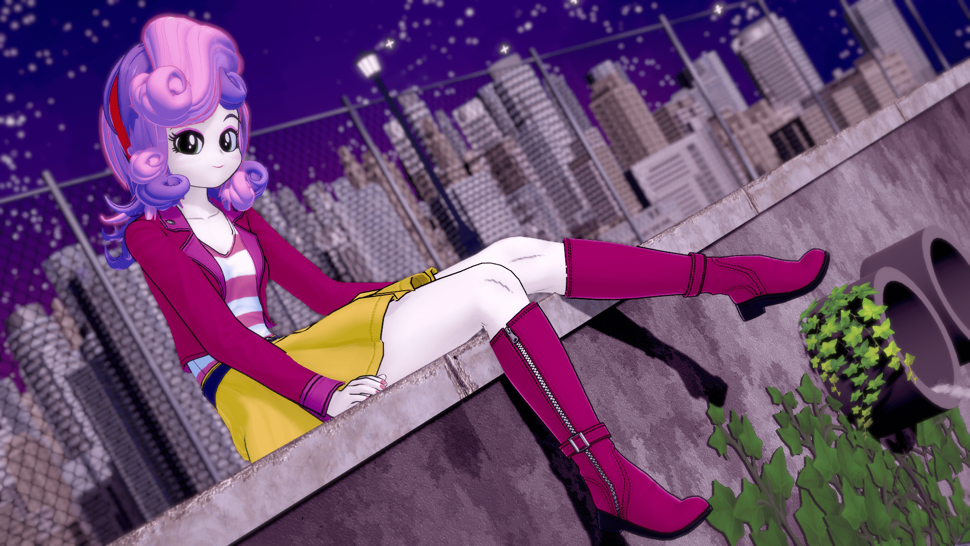 1920x1080 safe, artist:ratachu sweetie belle, equestria girls, 3D, koikatsu, looking at you, solo