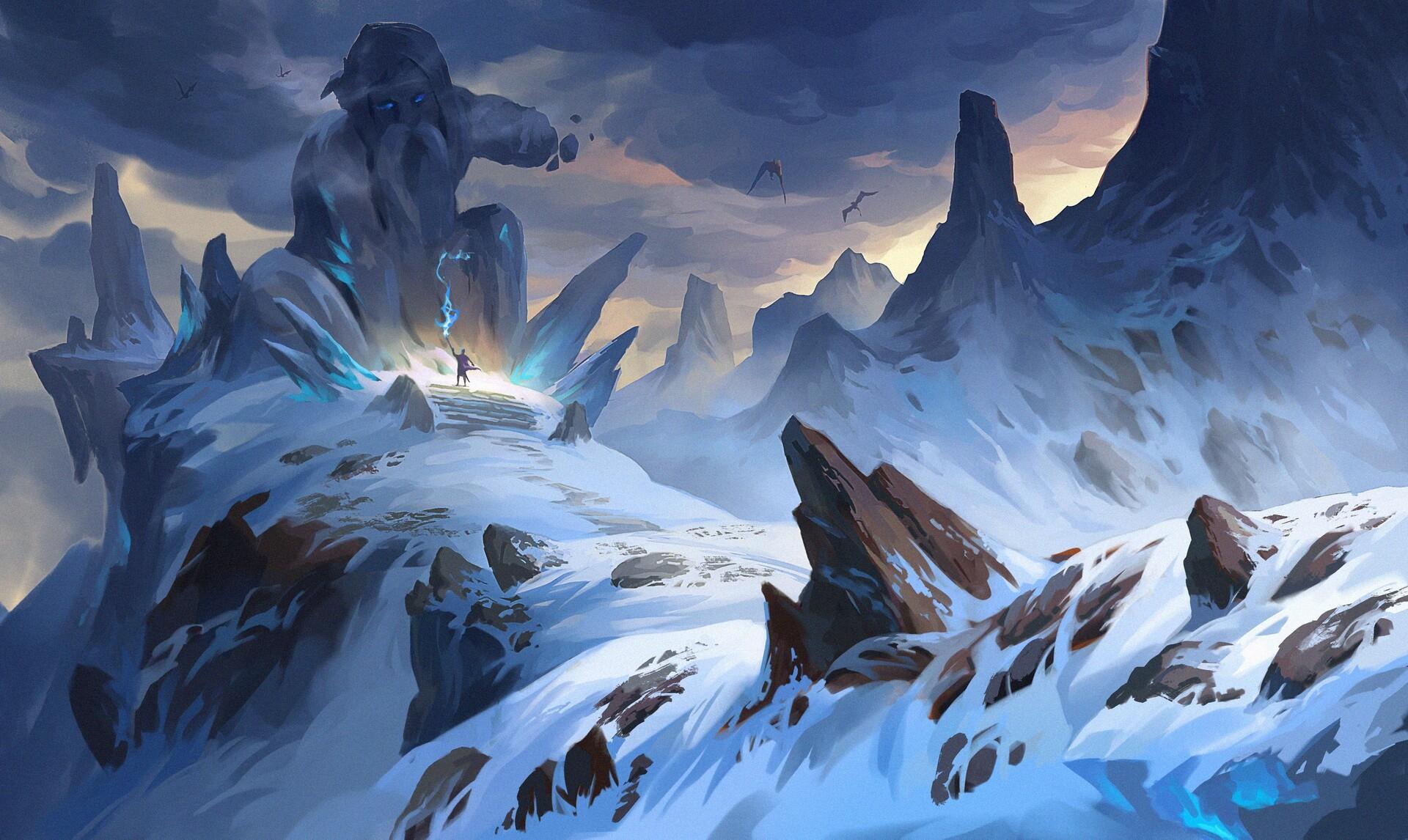 1920x1146 Artwork Snow Mountains Rocks Digital Art Wallpaper:1920x1146